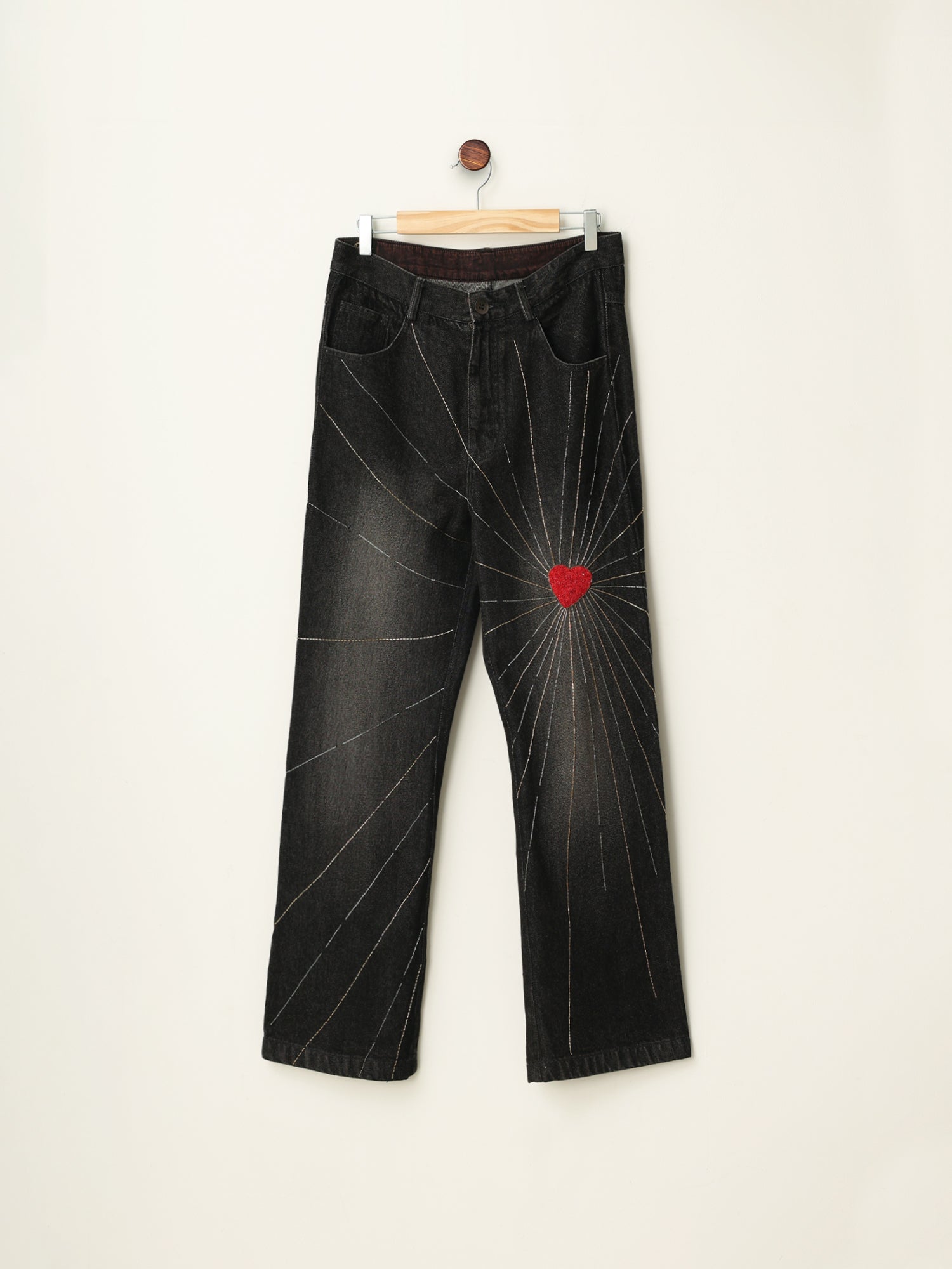 "Lovers" hand embroidered straight fit jeans