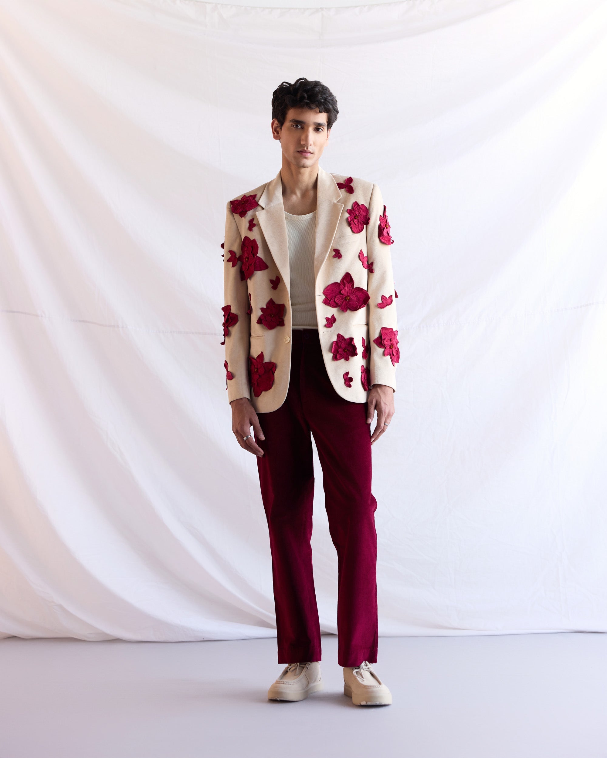 "Hibiscus" appliqué hand embroidered blazer
