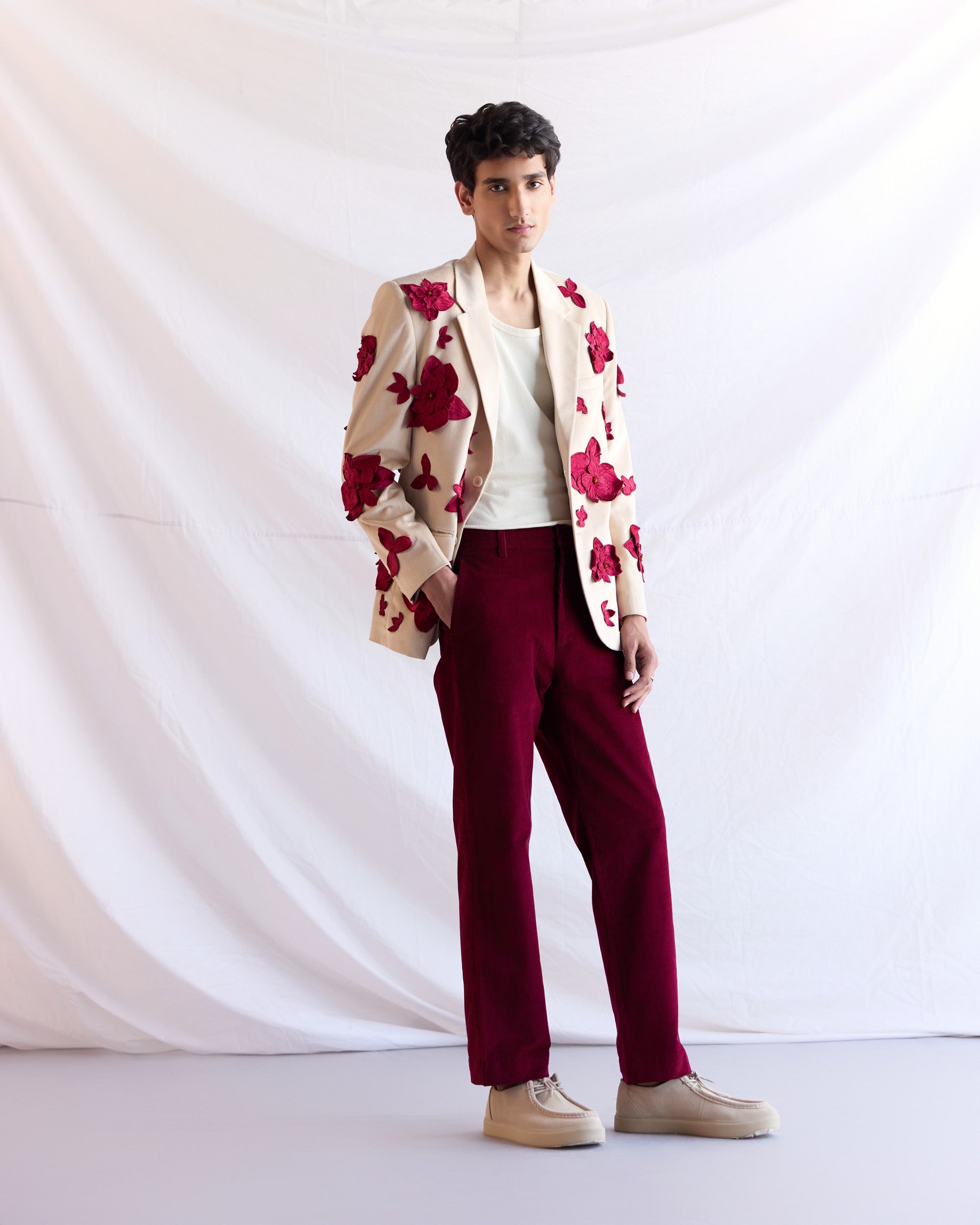 "Hibiscus" appliqué hand embroidered blazer