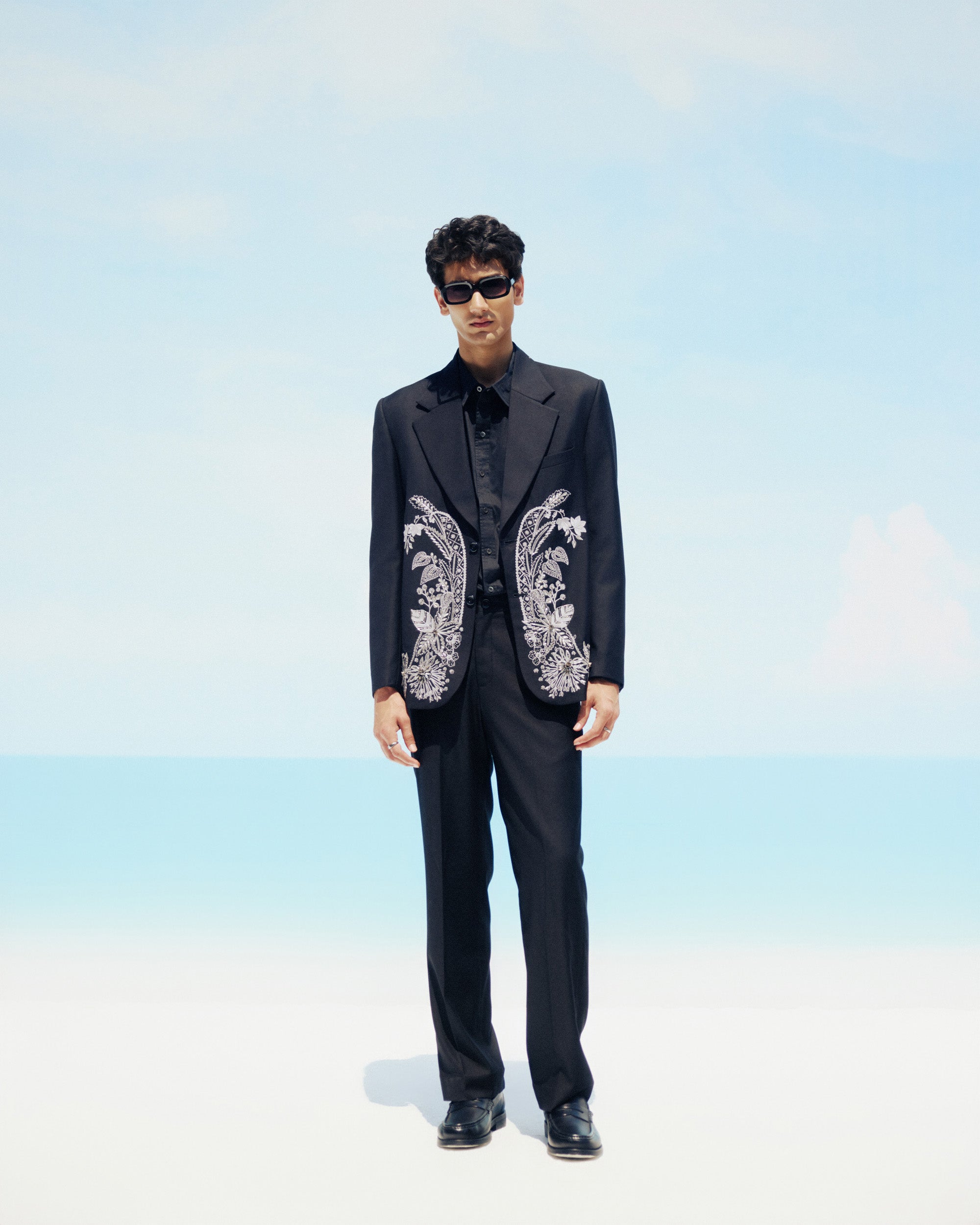 Midnight Bloom hand embroidered Blazer
