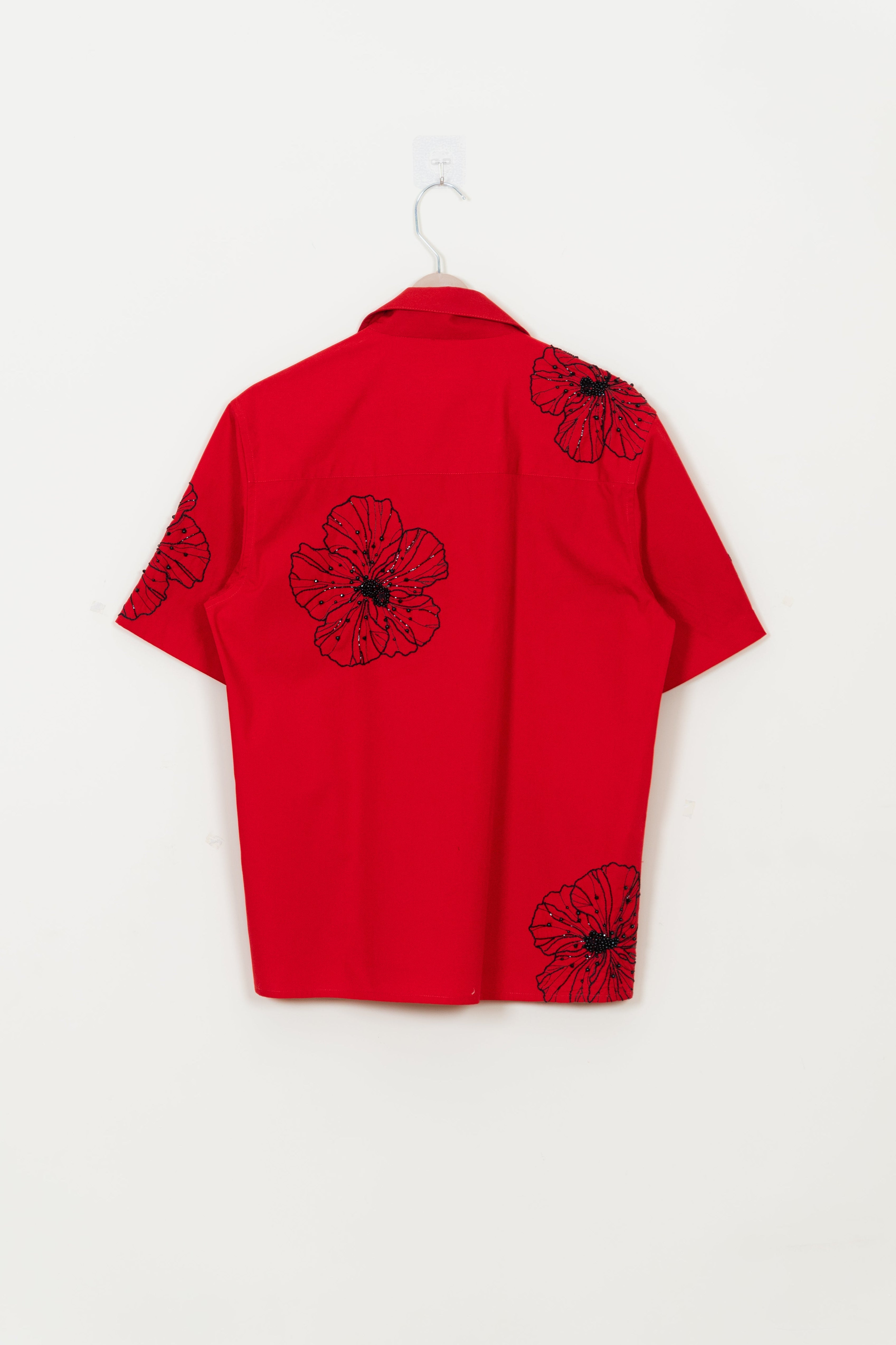 Red floral hand embroidered shirt