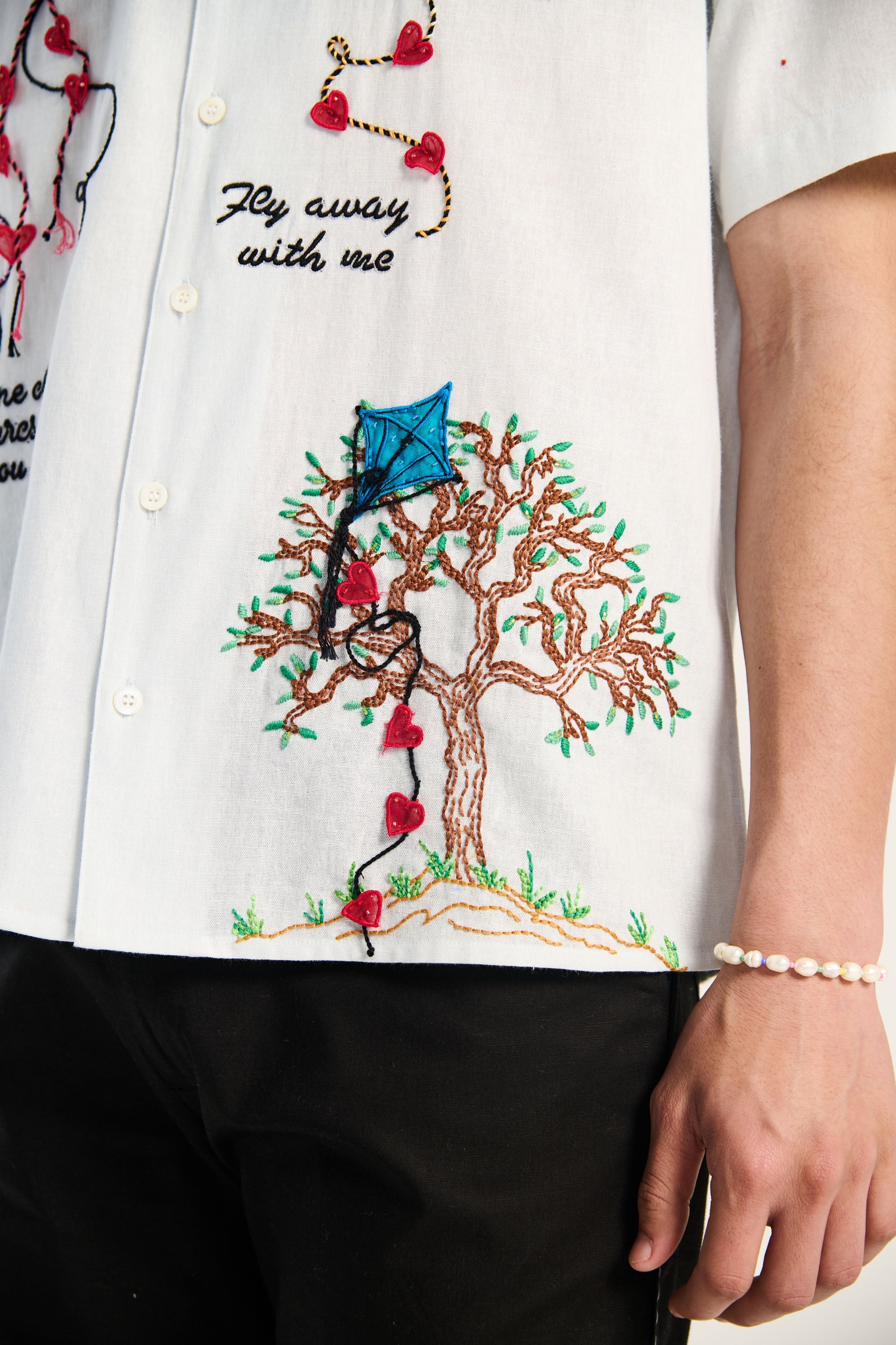 Love is in the air" hand embroidered shirt