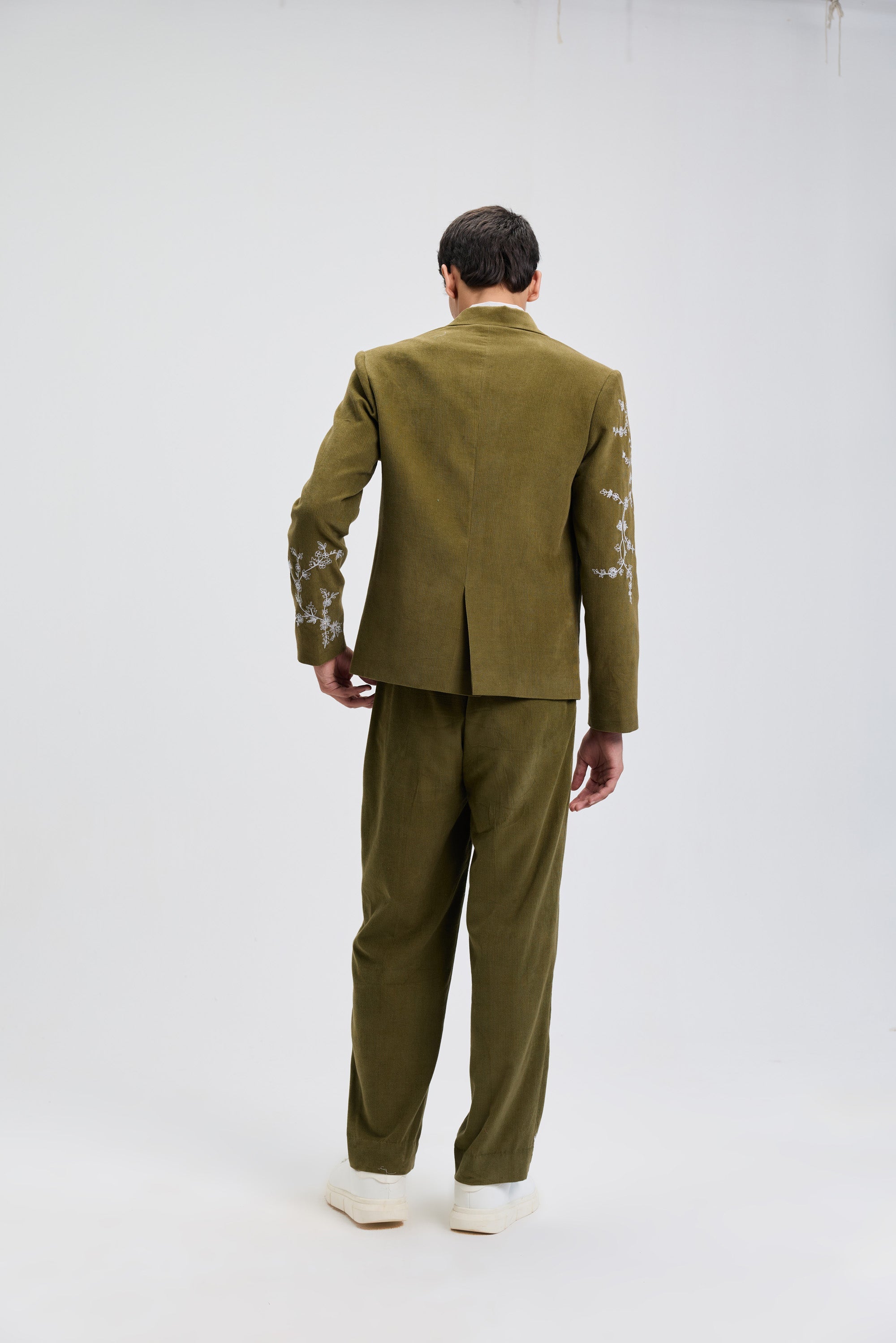 Verdant Vine Embroidered Corduroy Pants