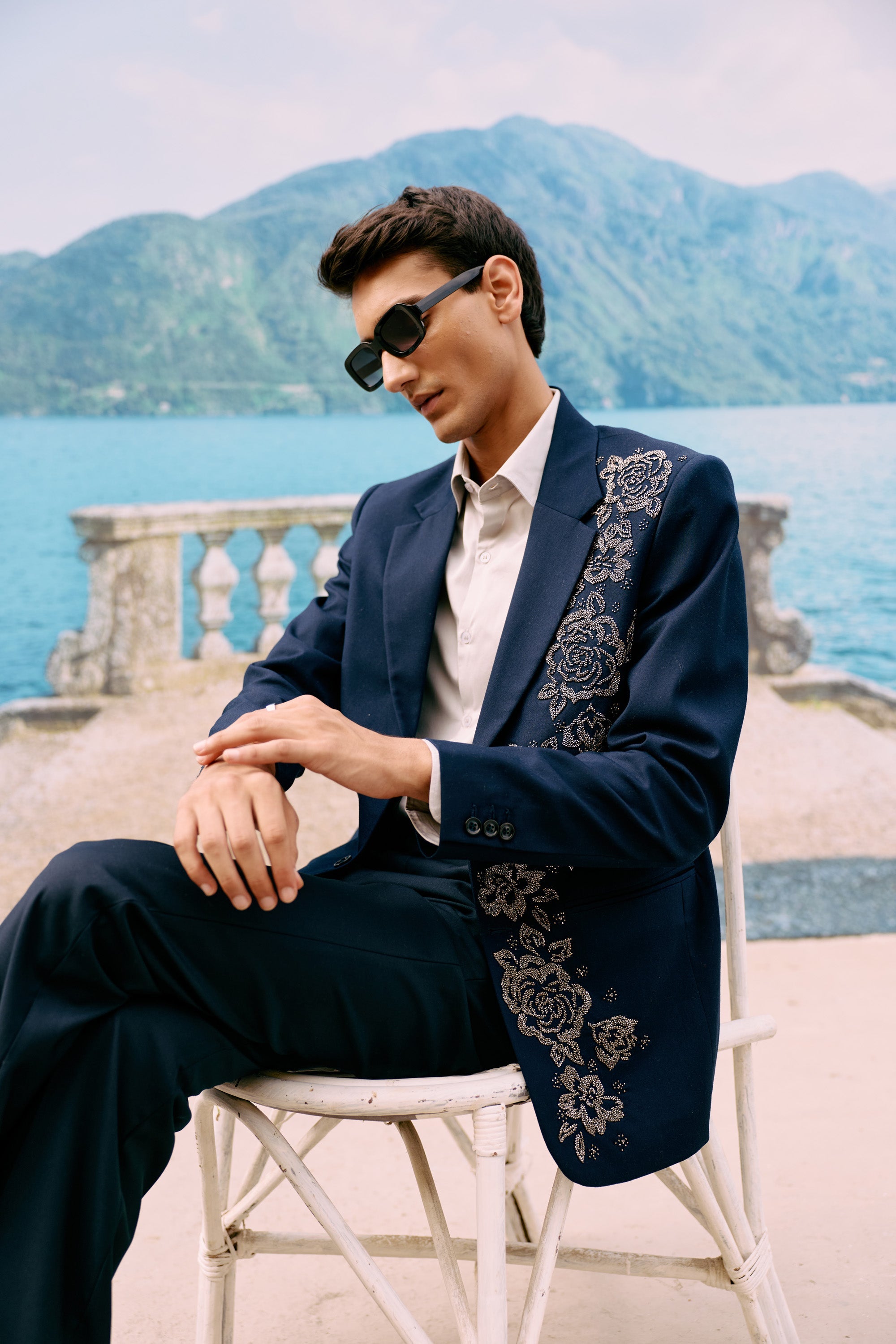 "Nocturne Rose" hand embroidered blazer