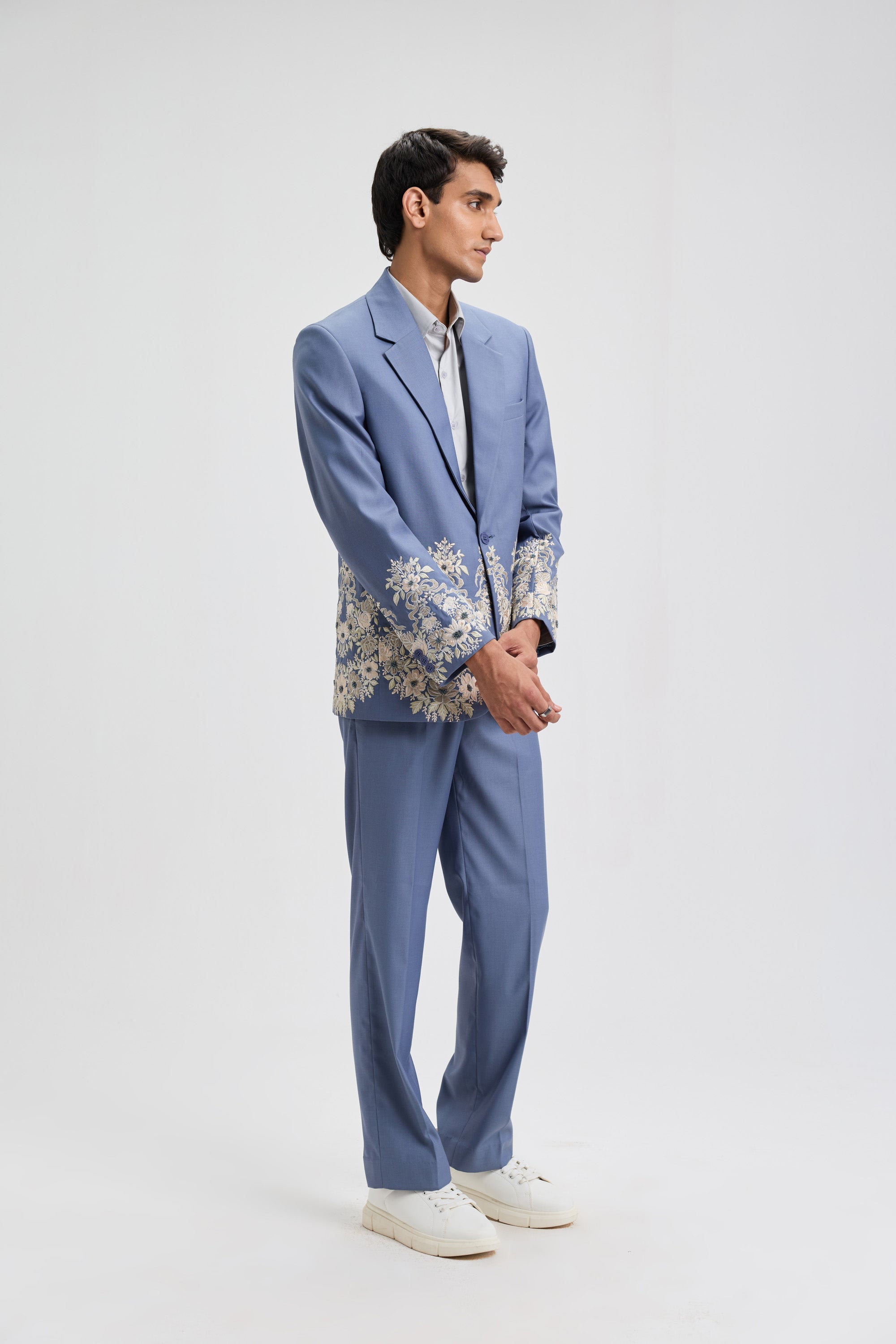 "Azure Bloom" Hand Embroidered Blazer