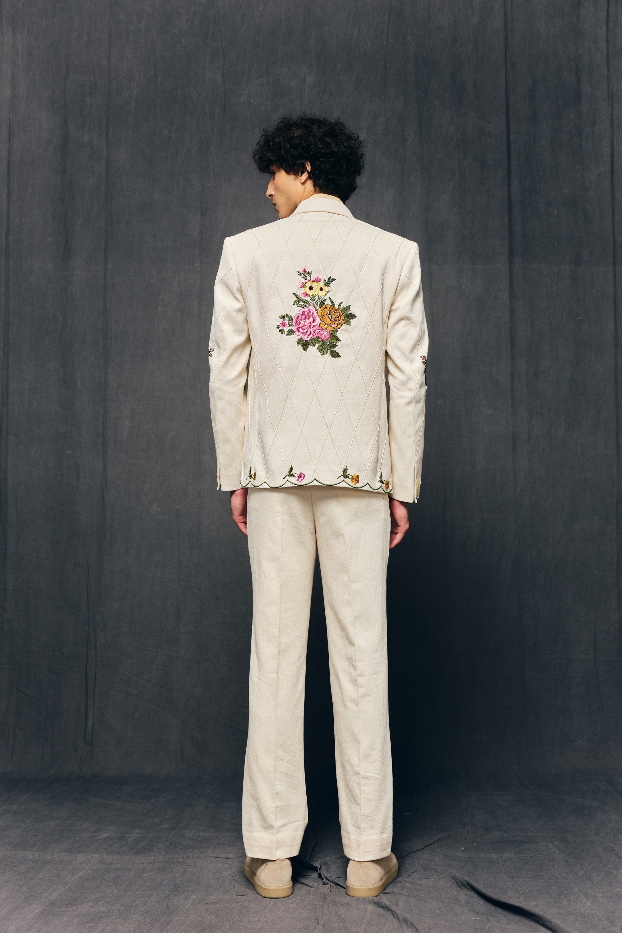 "Ivory bloom" hand embroidered blazer