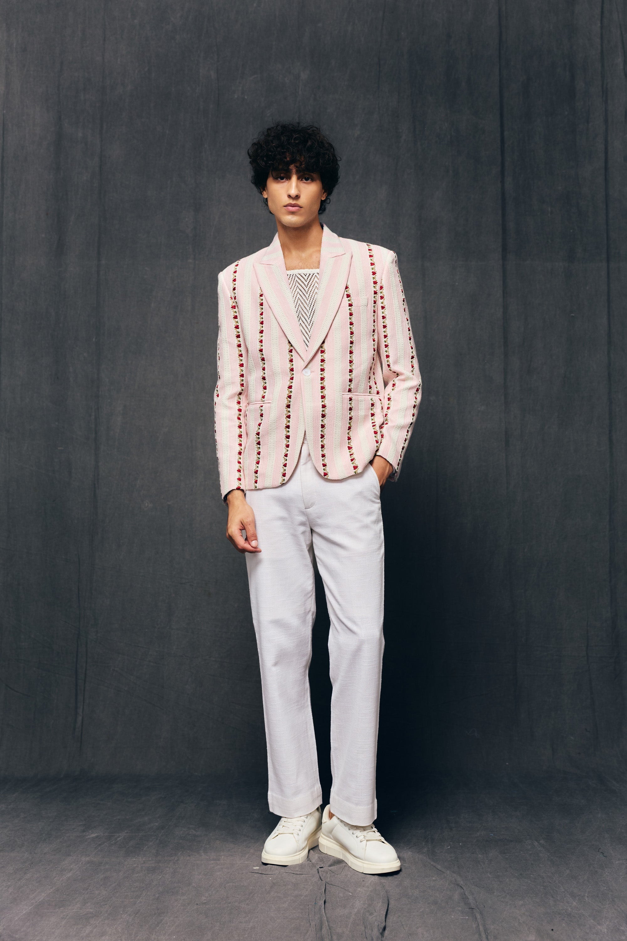 "Love stripes" embroidered blazer