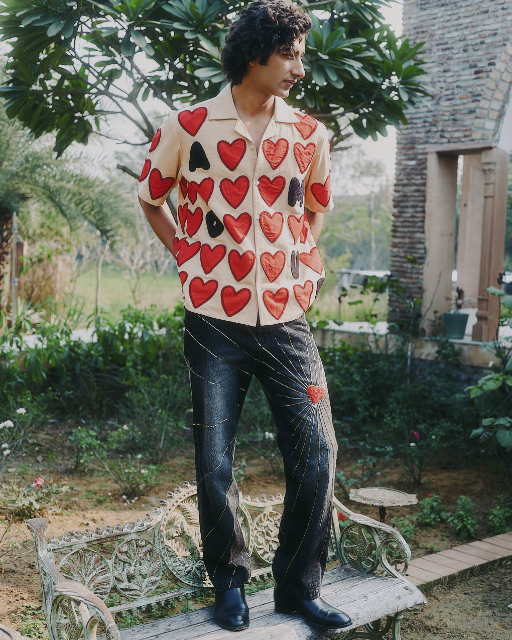 "Lovers" hand embroidered straight fit jeans
