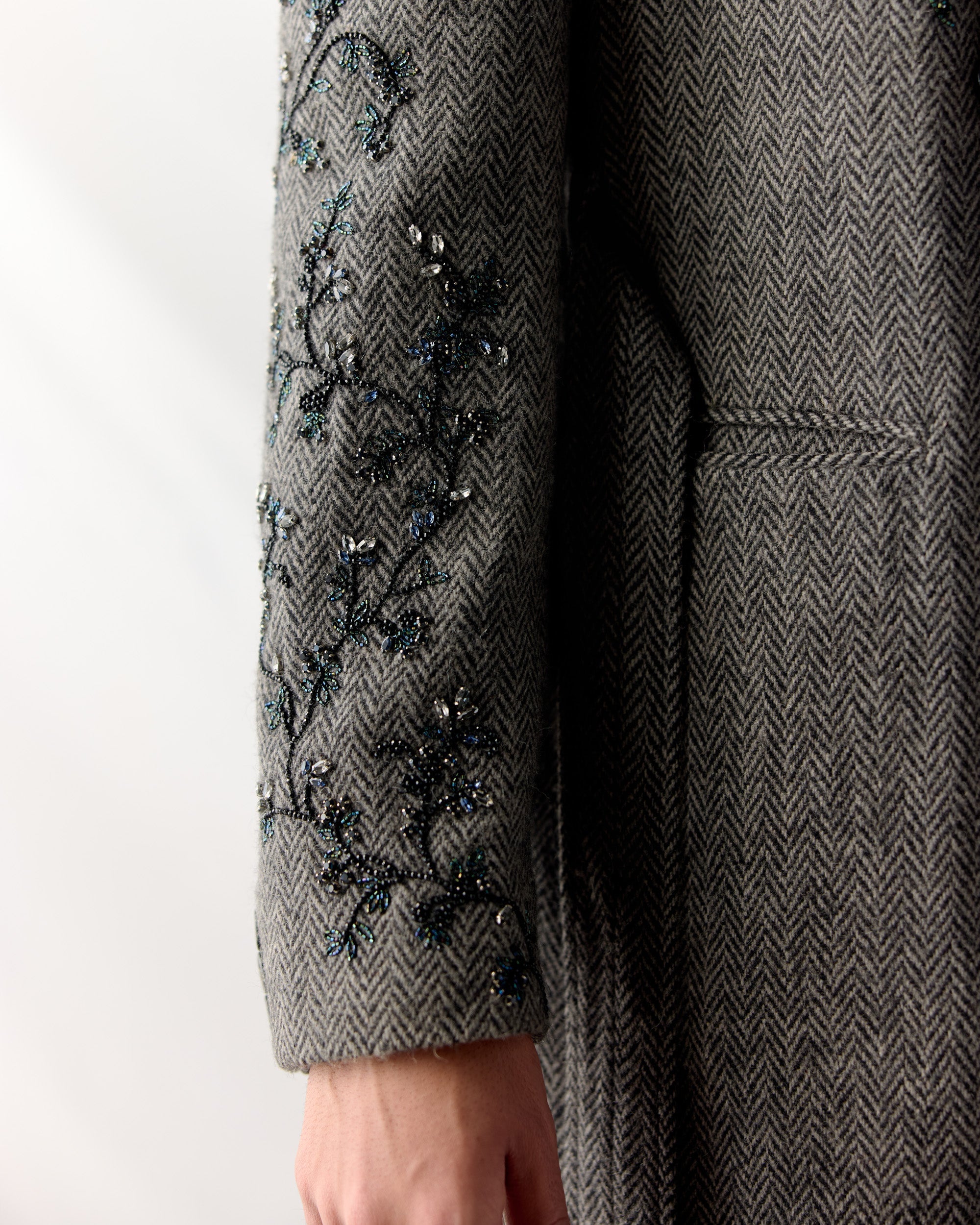 Midnight Vine Embroidered Wool Overcoat