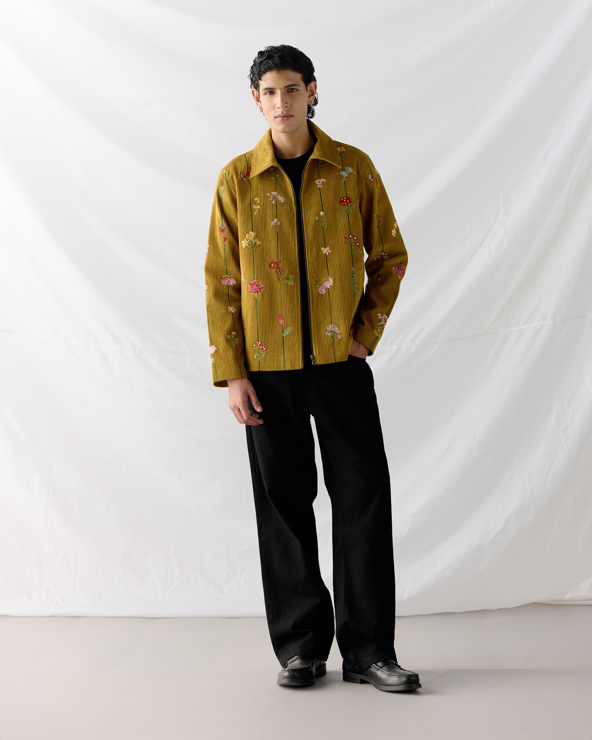 Floral stripes corduroy jacket