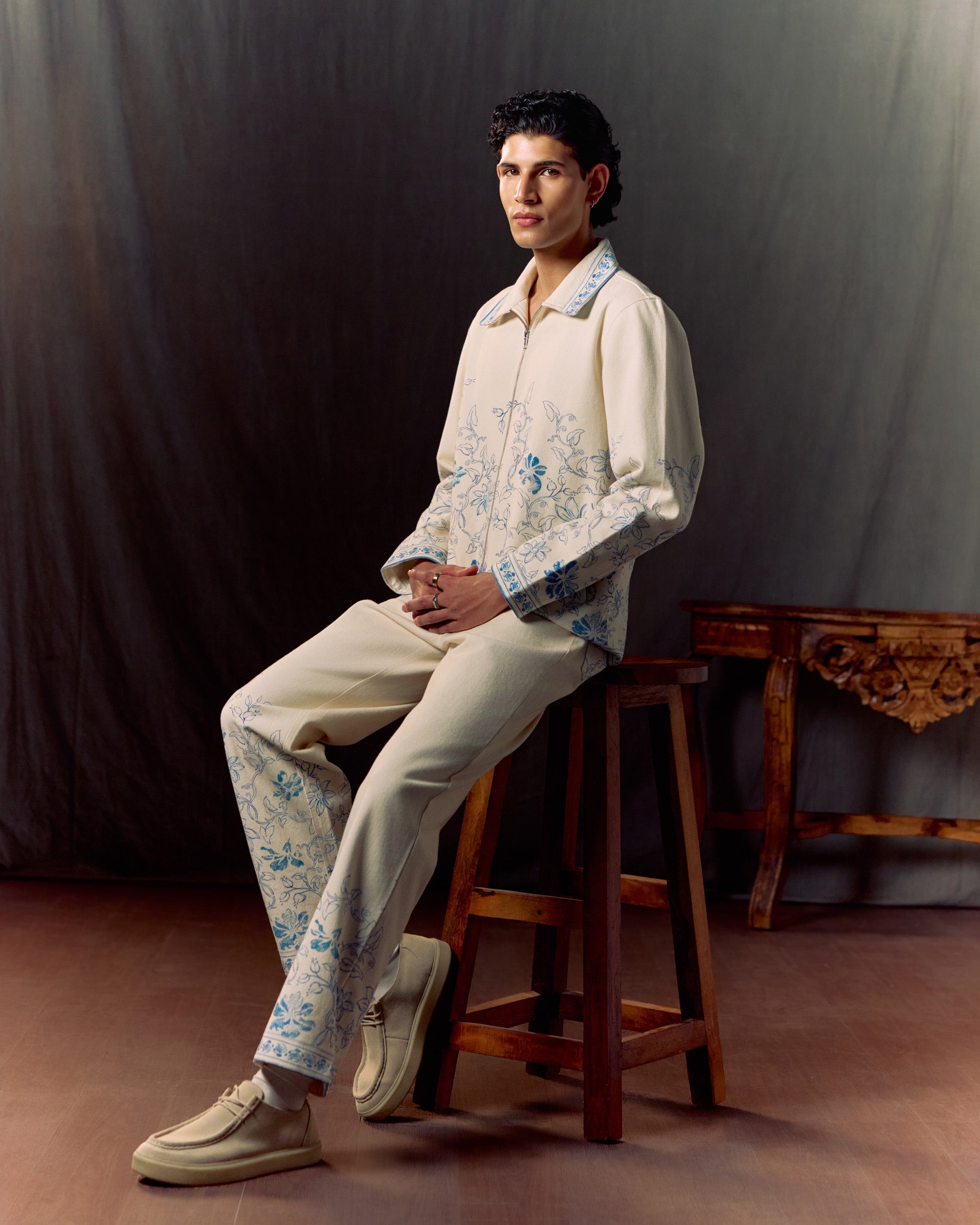 Floral sketch twill jacket