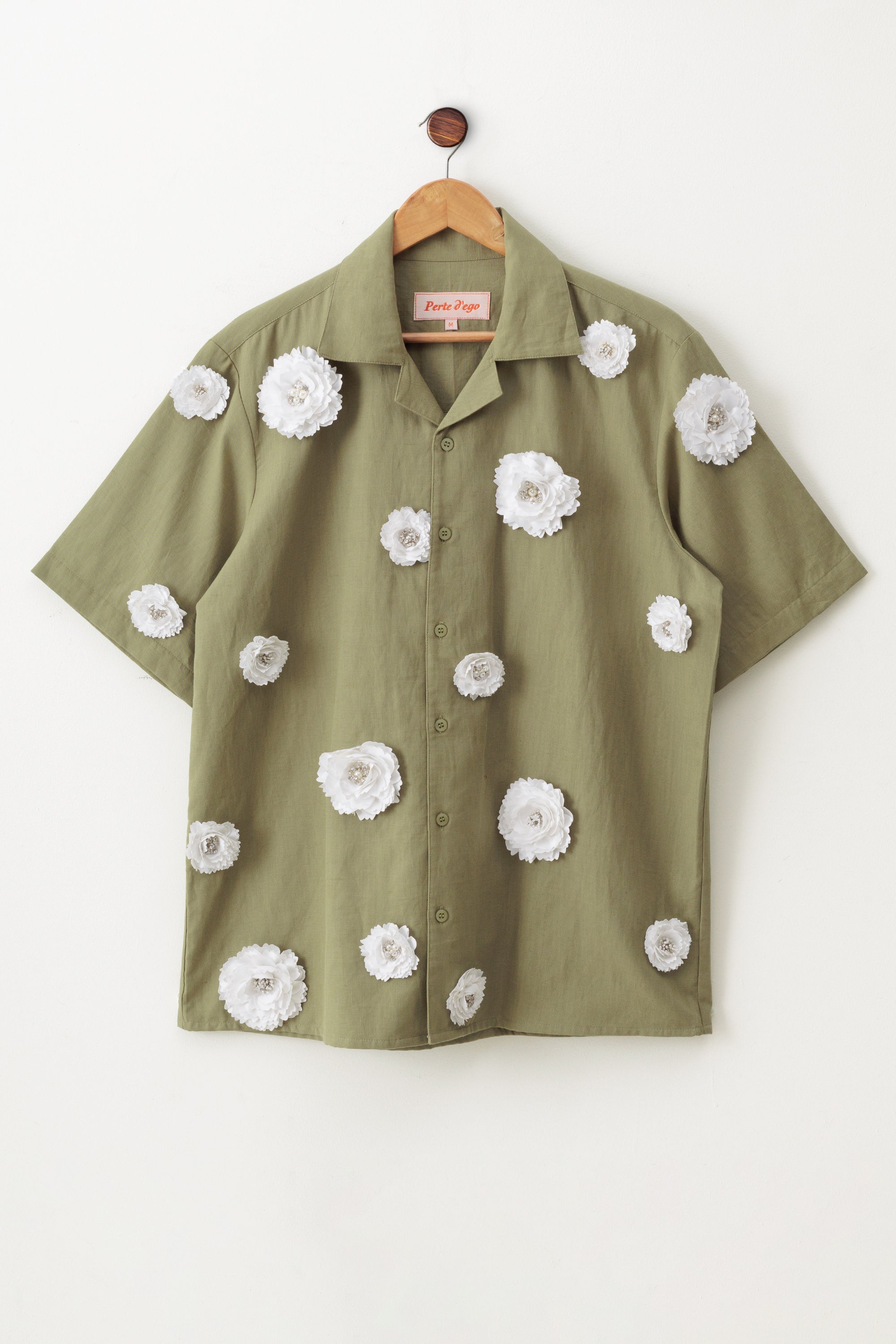 "Ivory floral" hand embroidered shirt