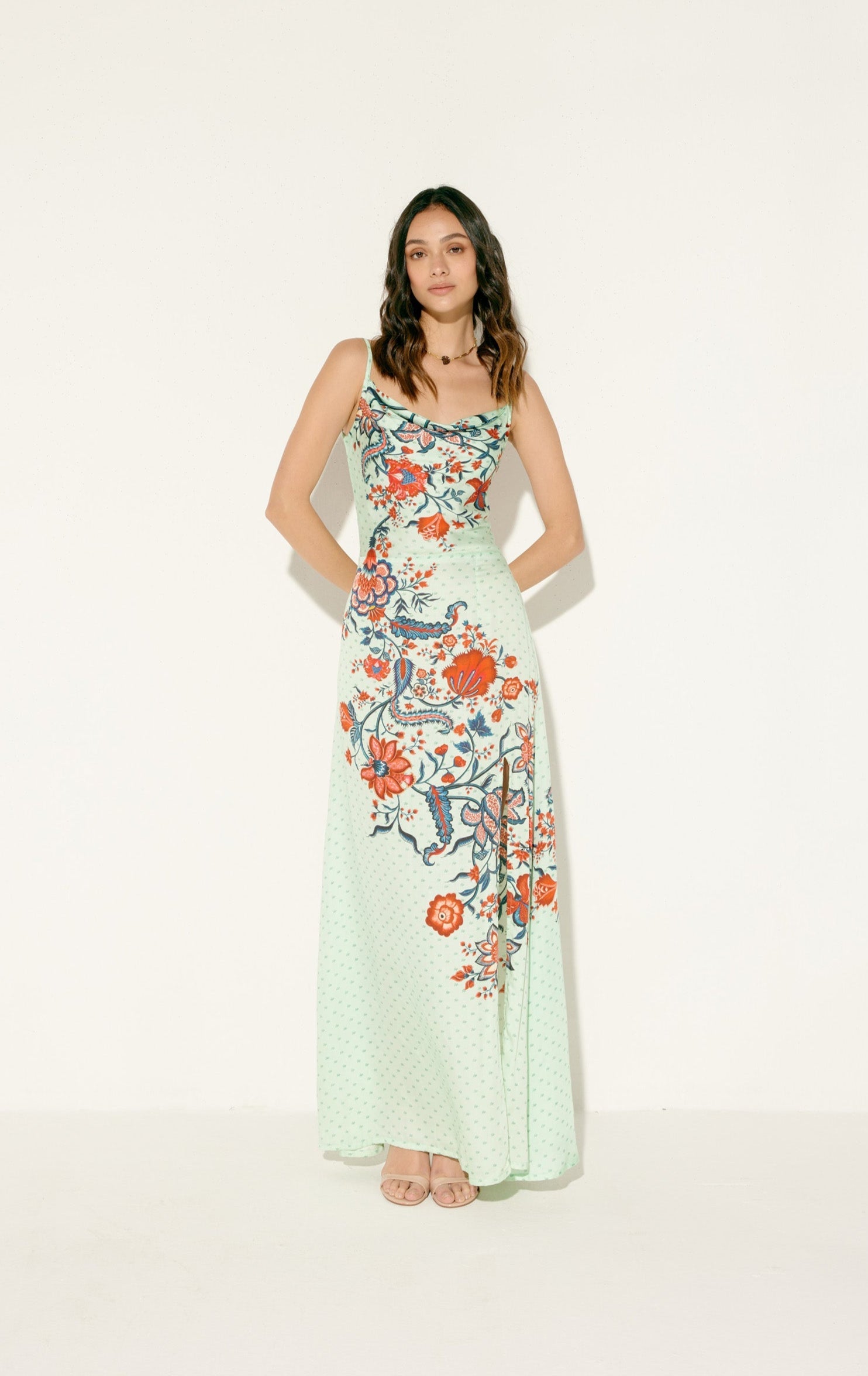 "Le Siciliy" Pleated Cowl Aline Dress