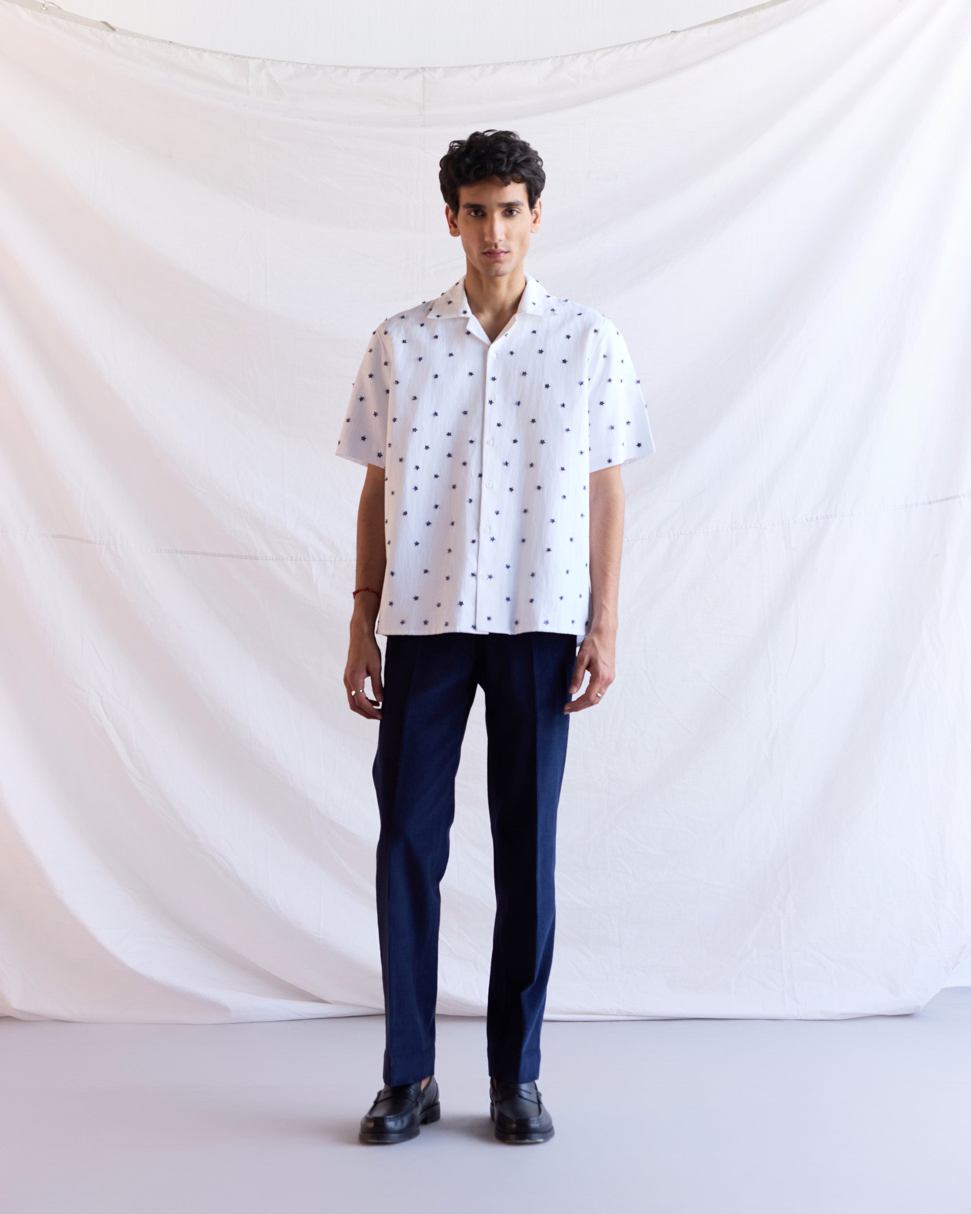 "Bleu Jardin" hand embroidered shirt