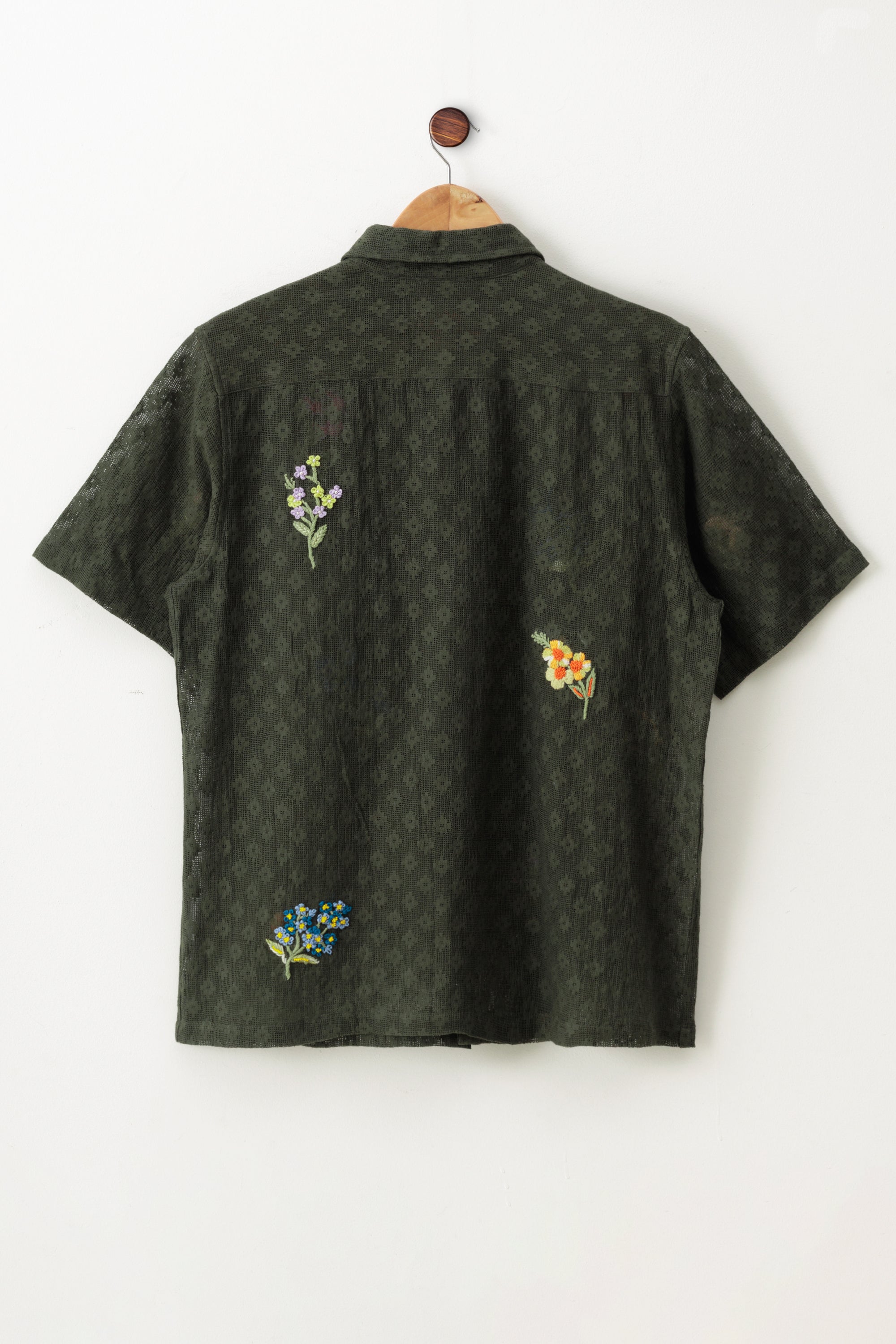 "Floral bunch" hand embroidered lace shirt