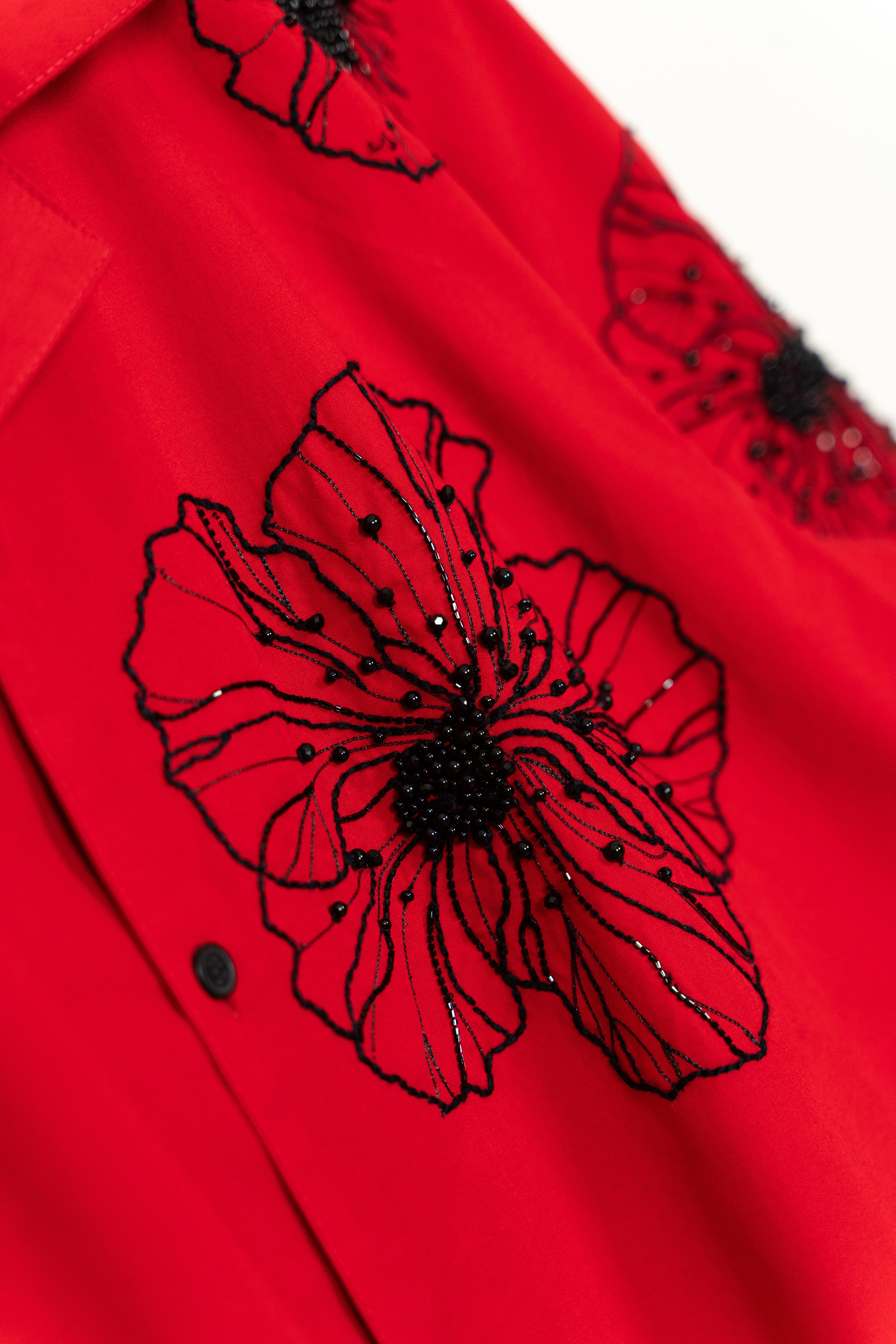 Red floral hand embroidered shirt