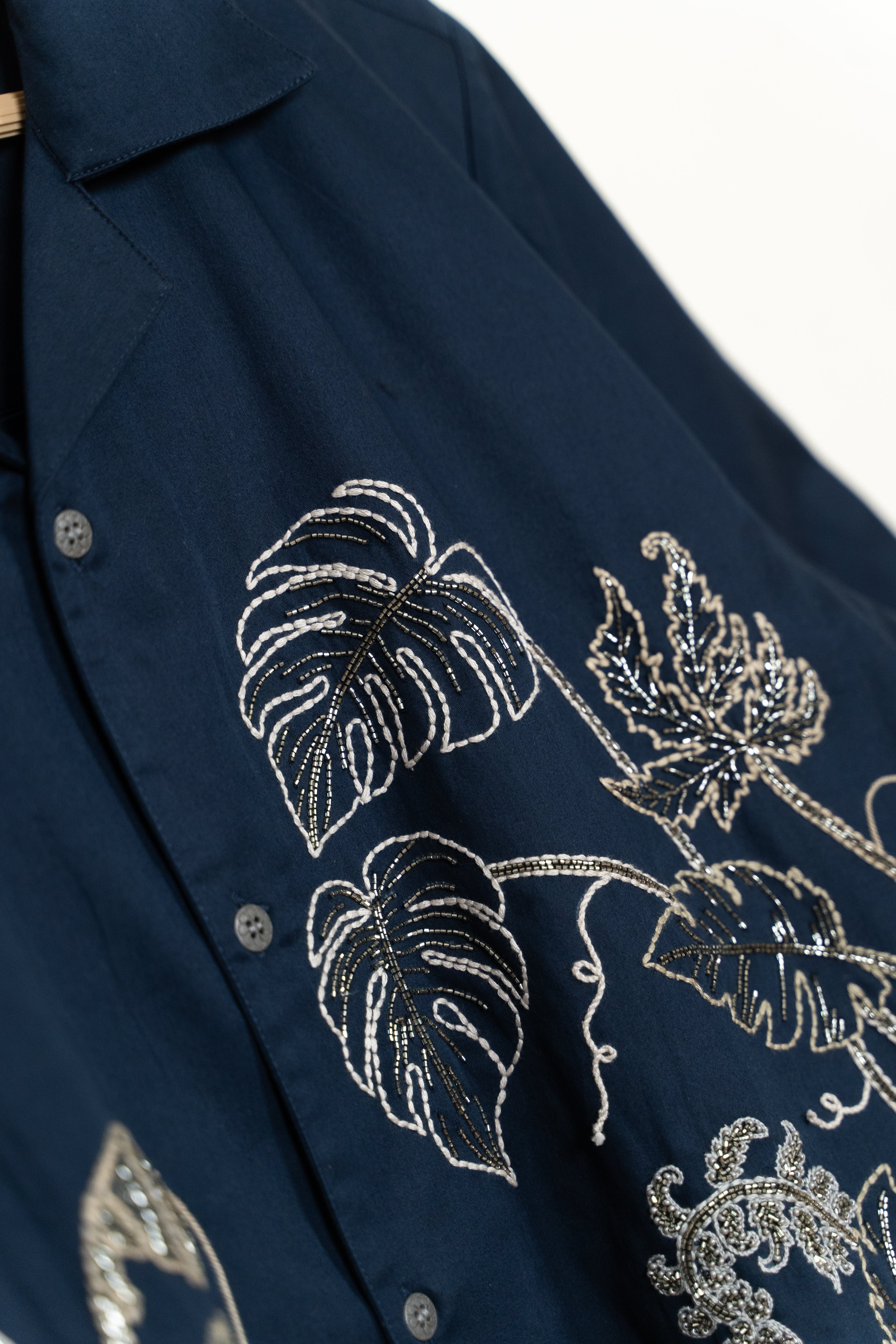 "Celestial vines" hand embroidered Shirt