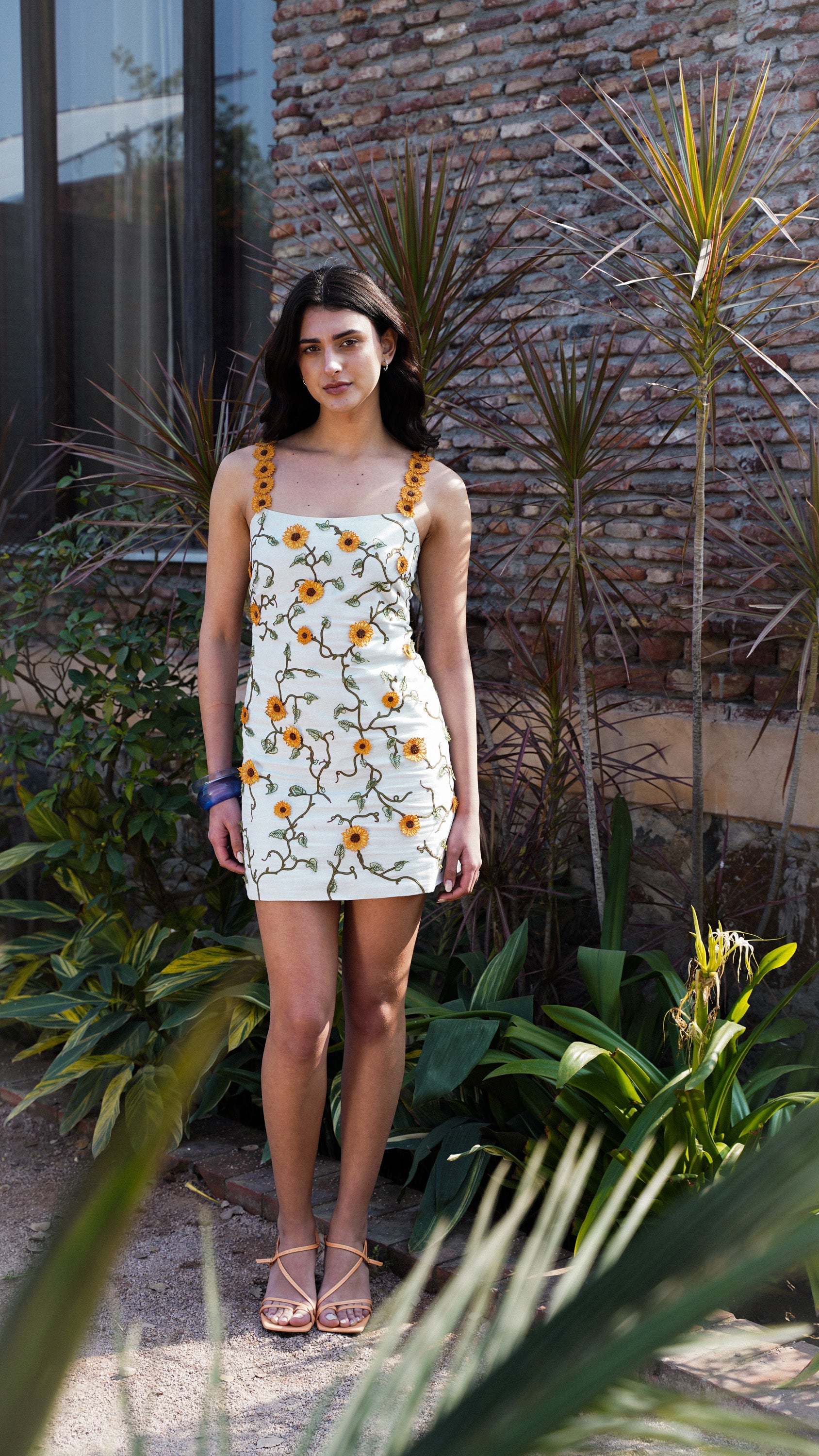 Sunflowers appliqué hand embroidered dress