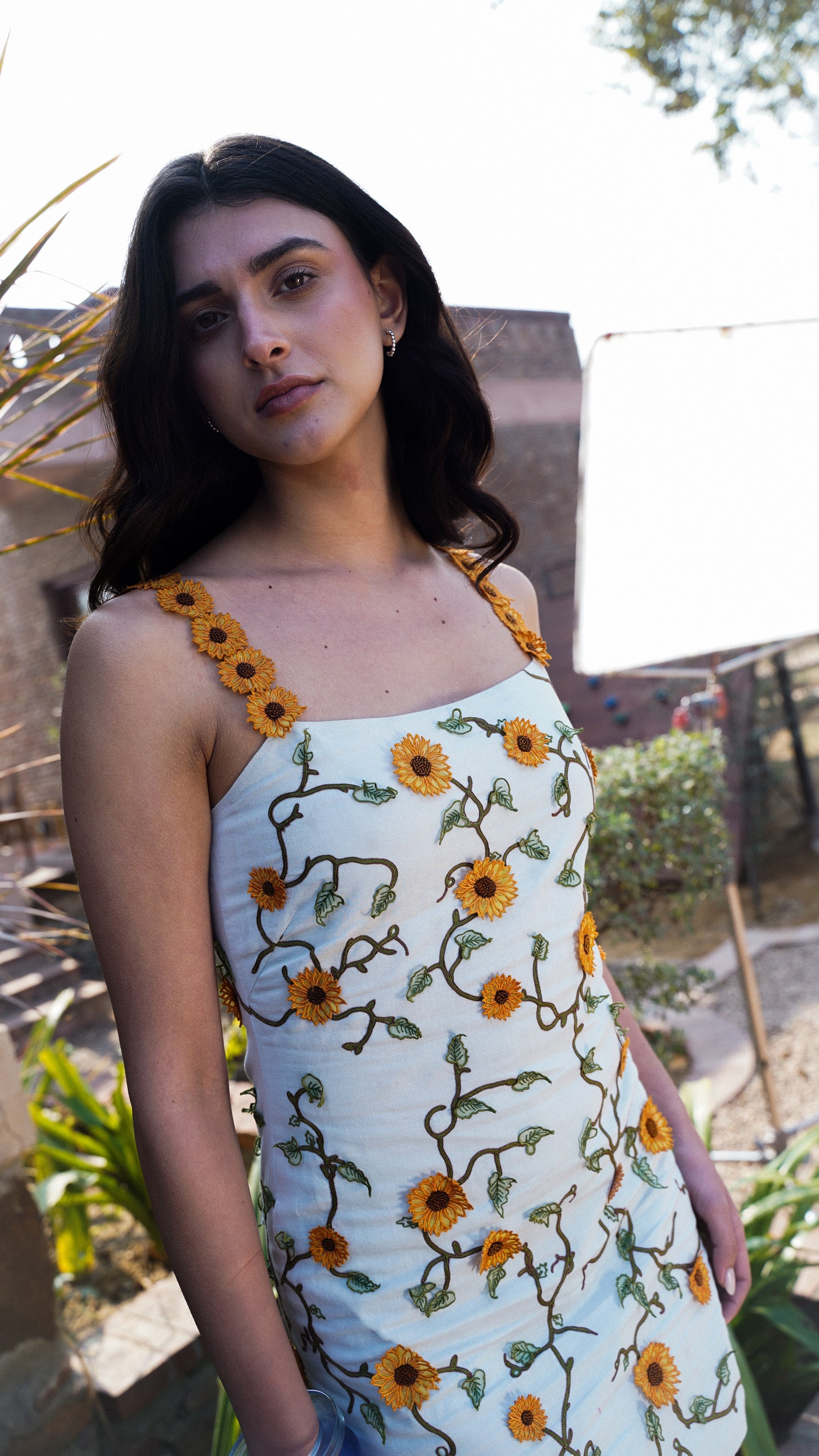 Sunflowers appliqué hand embroidered dress