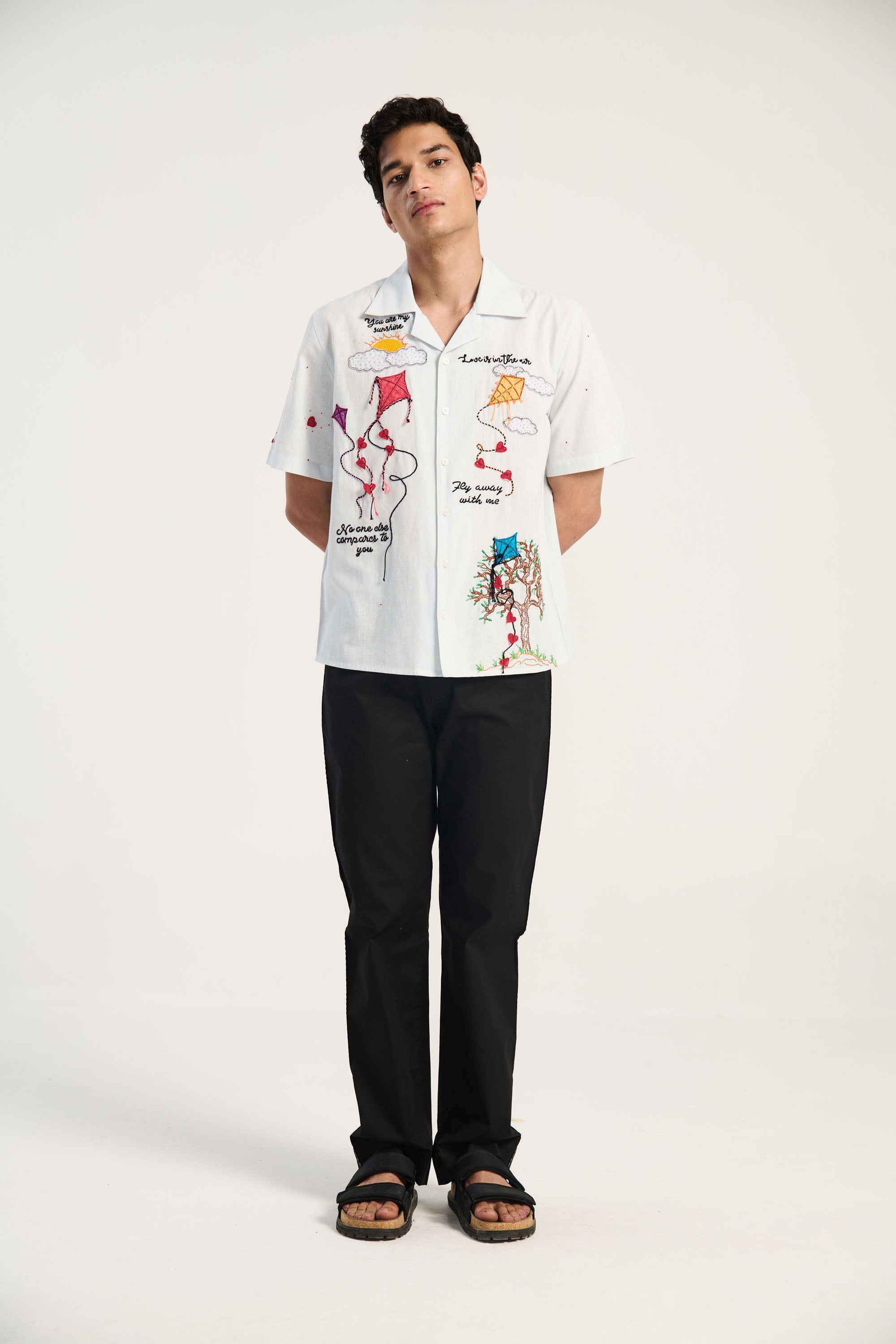 Love is in the air" hand embroidered shirt