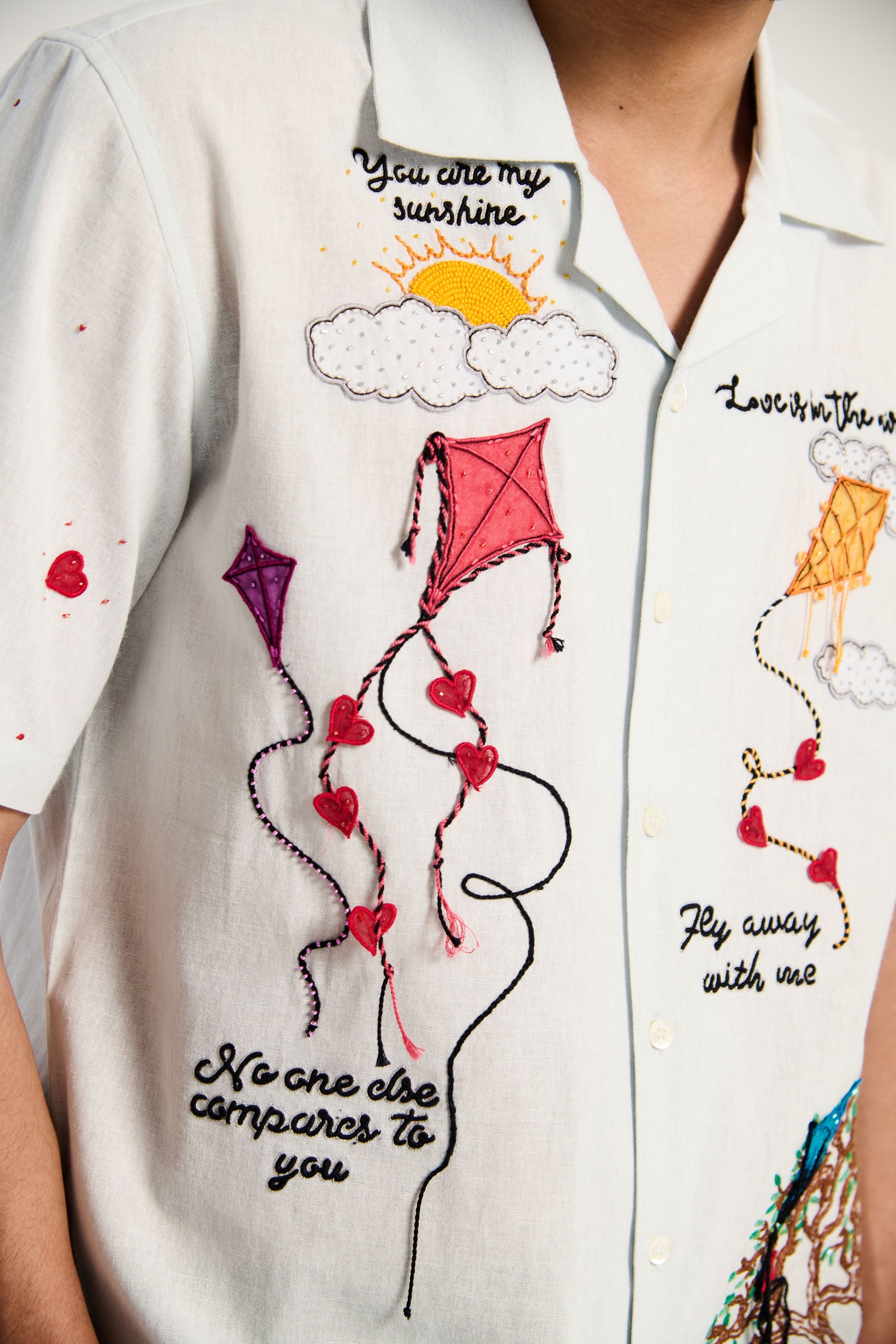 Love is in the air" hand embroidered shirt