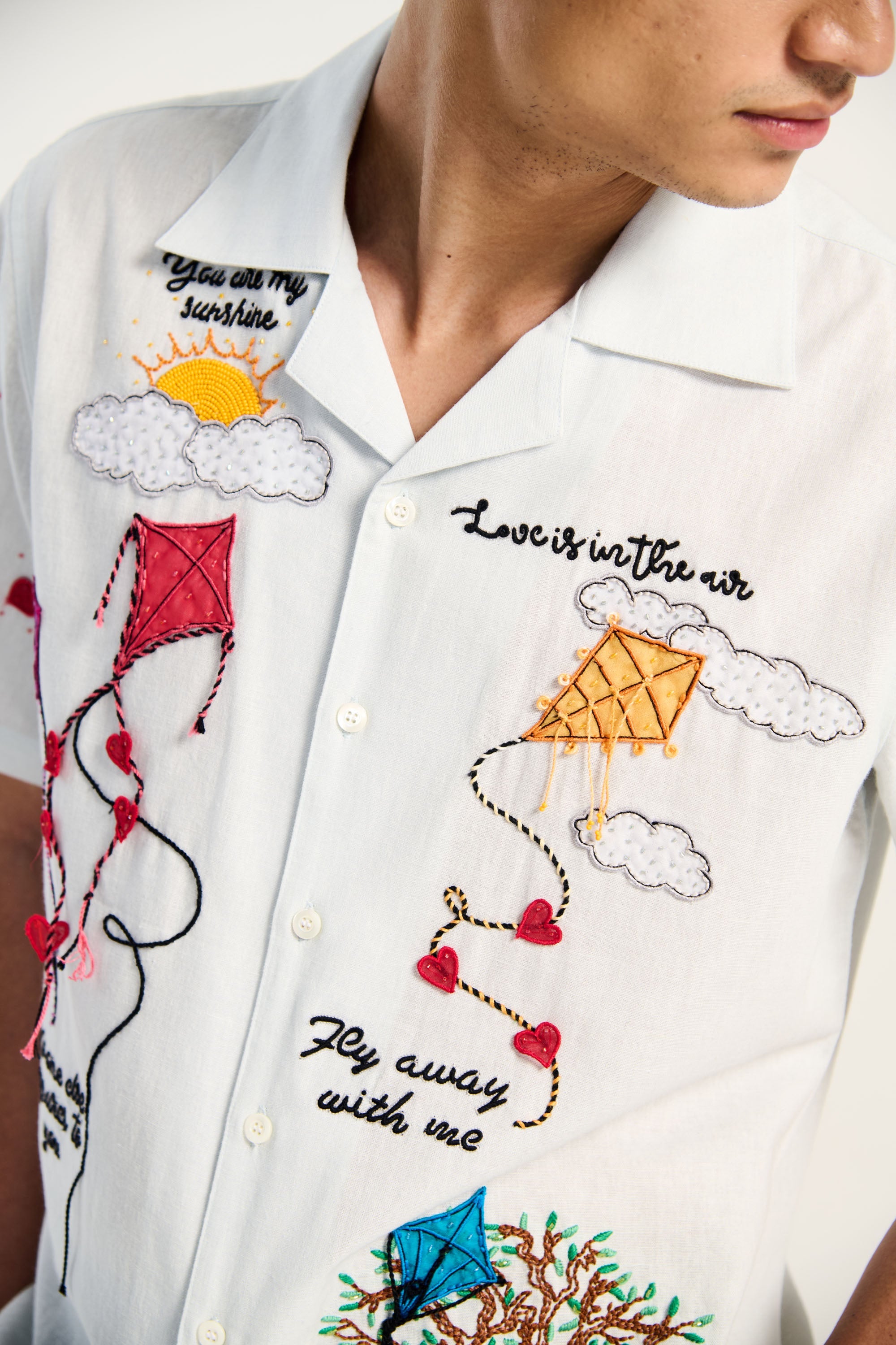 Love is in the air" hand embroidered shirt