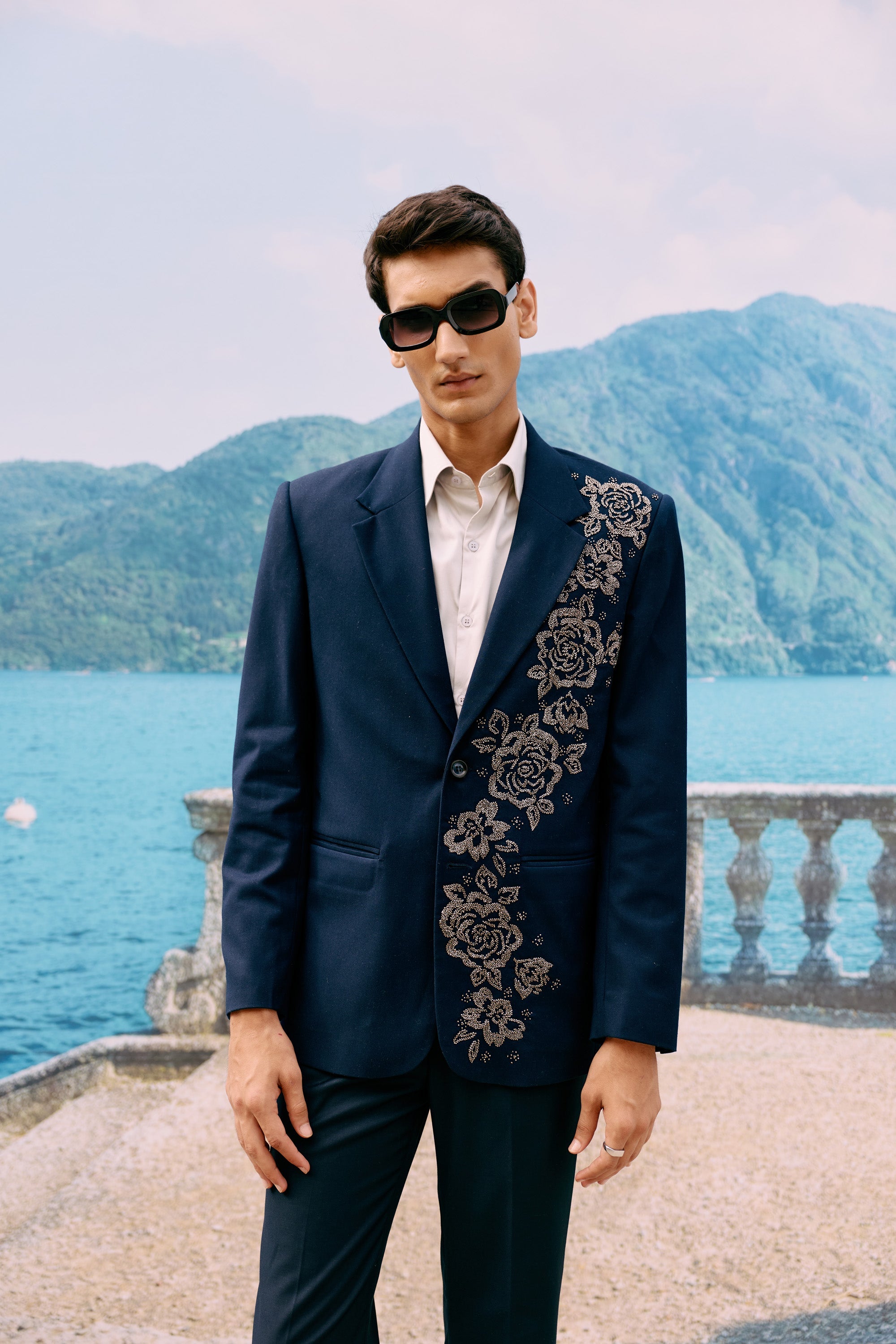 "Nocturne Rose" hand embroidered blazer