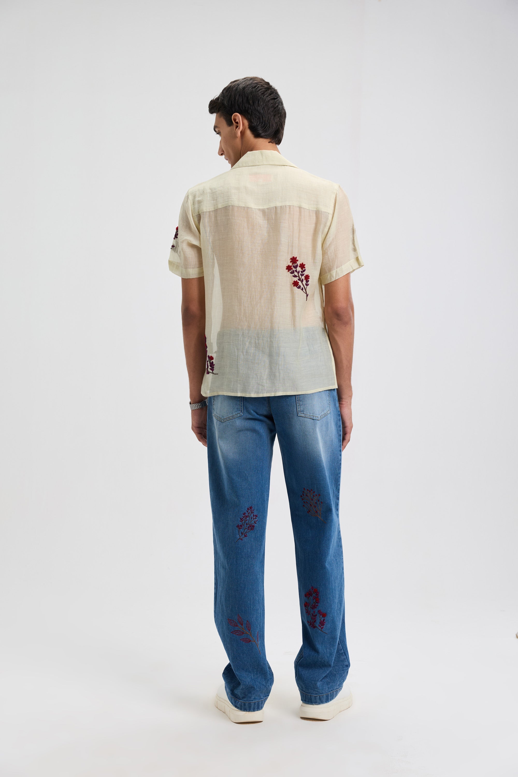 Tuscany floral hand embroidered straight fit jeans