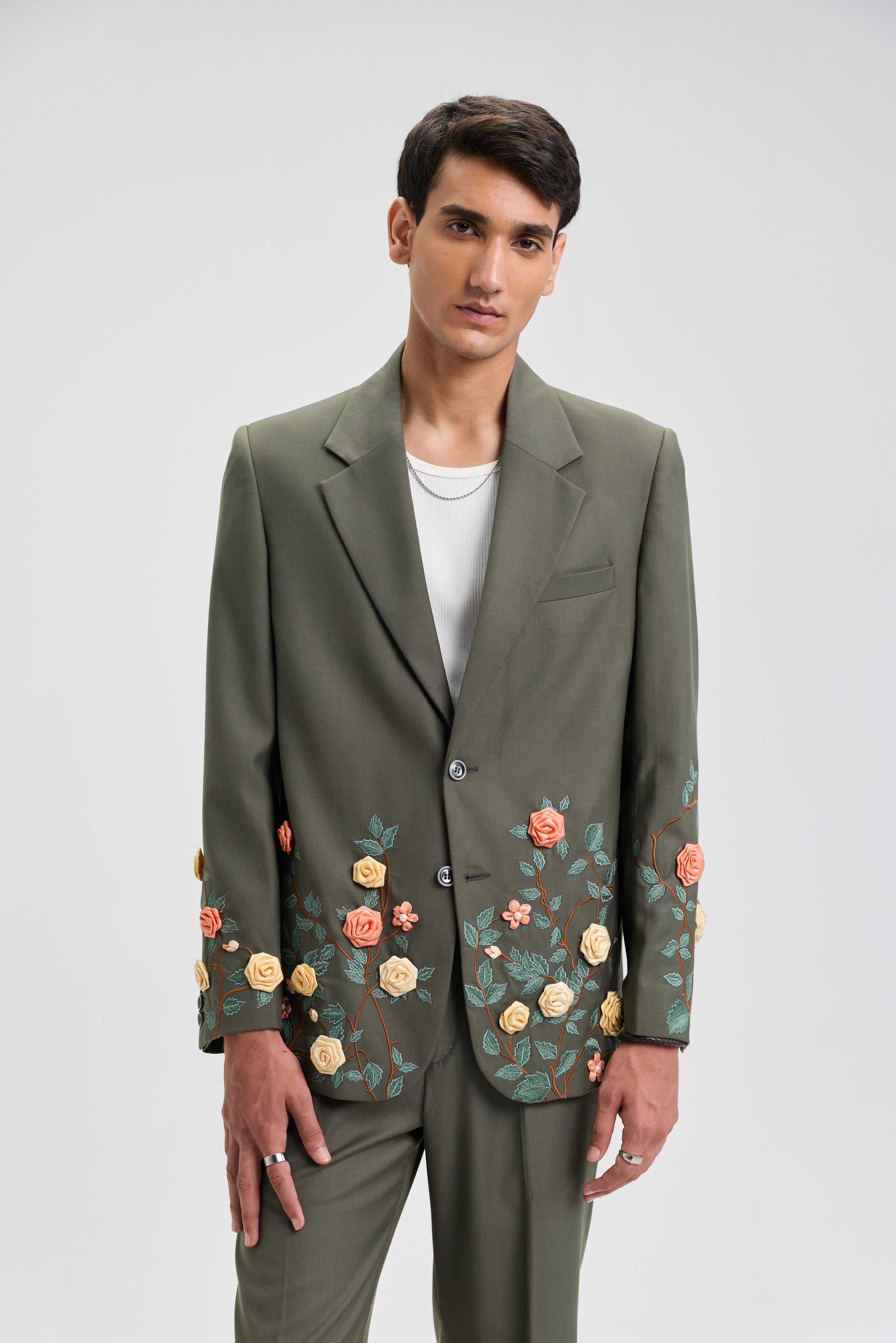 Summer floral hand embroidered Blazer