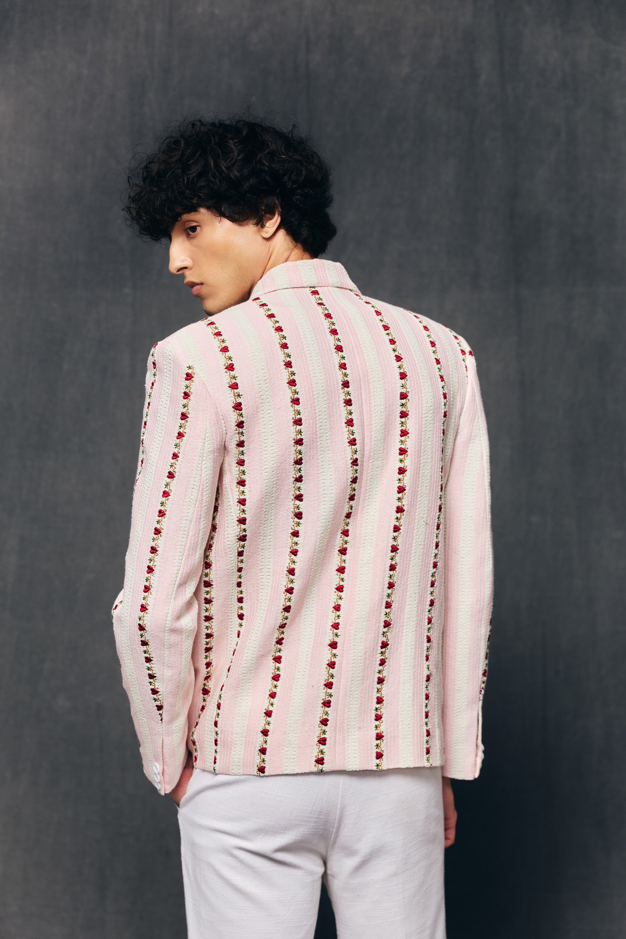 "Love stripes" embroidered blazer