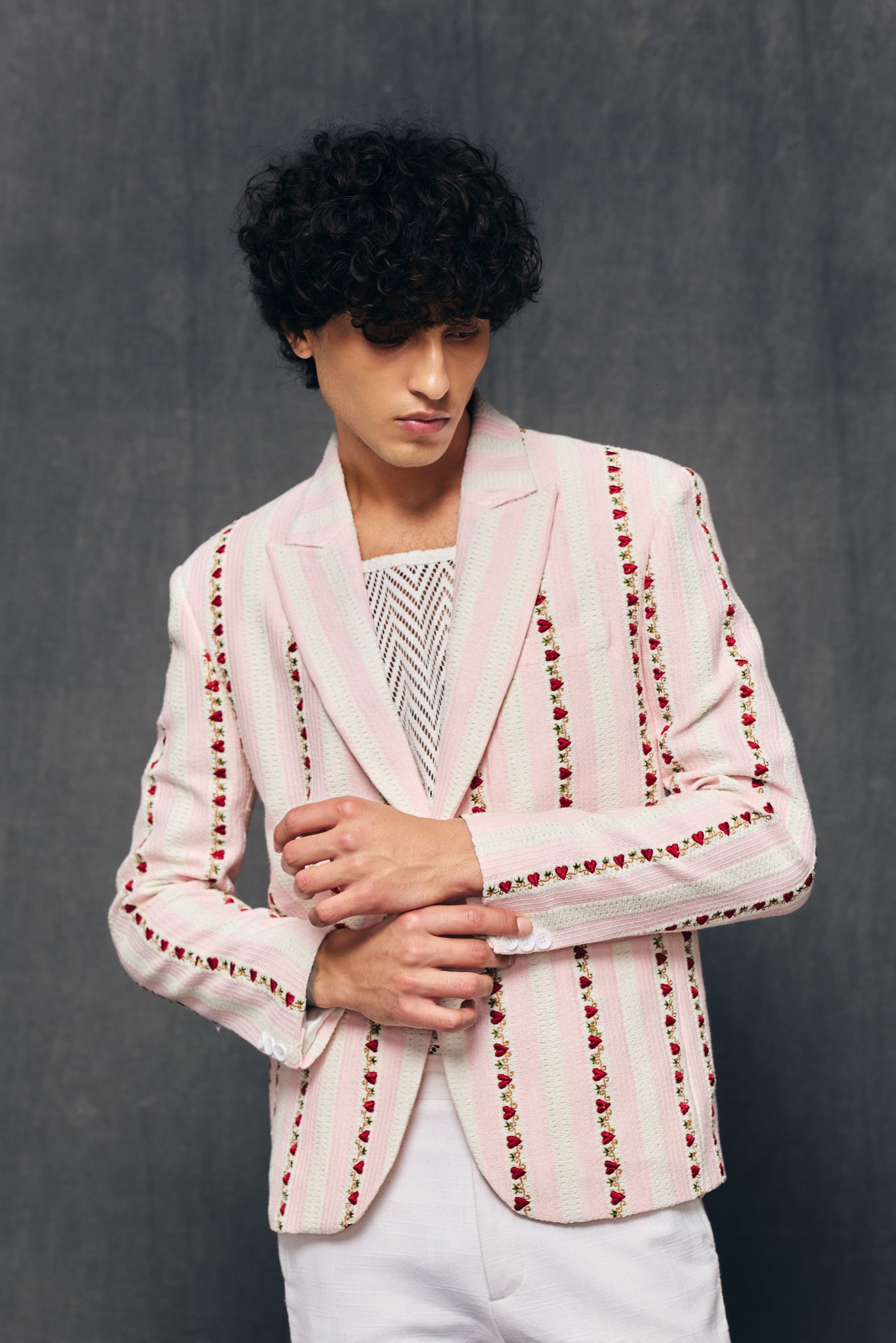 "Love stripes" embroidered blazer