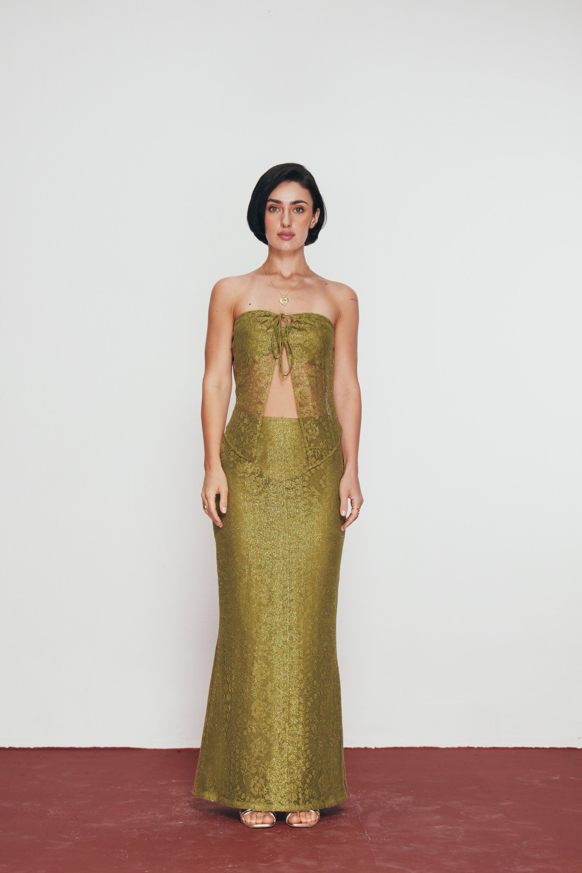 Olive Strapless Lace Top