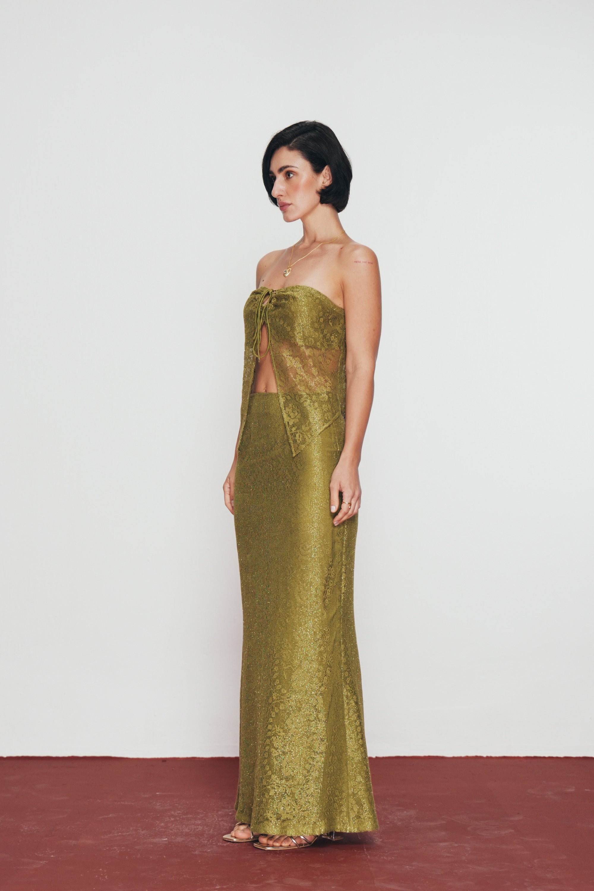 Olive Lace Maxi Skirt