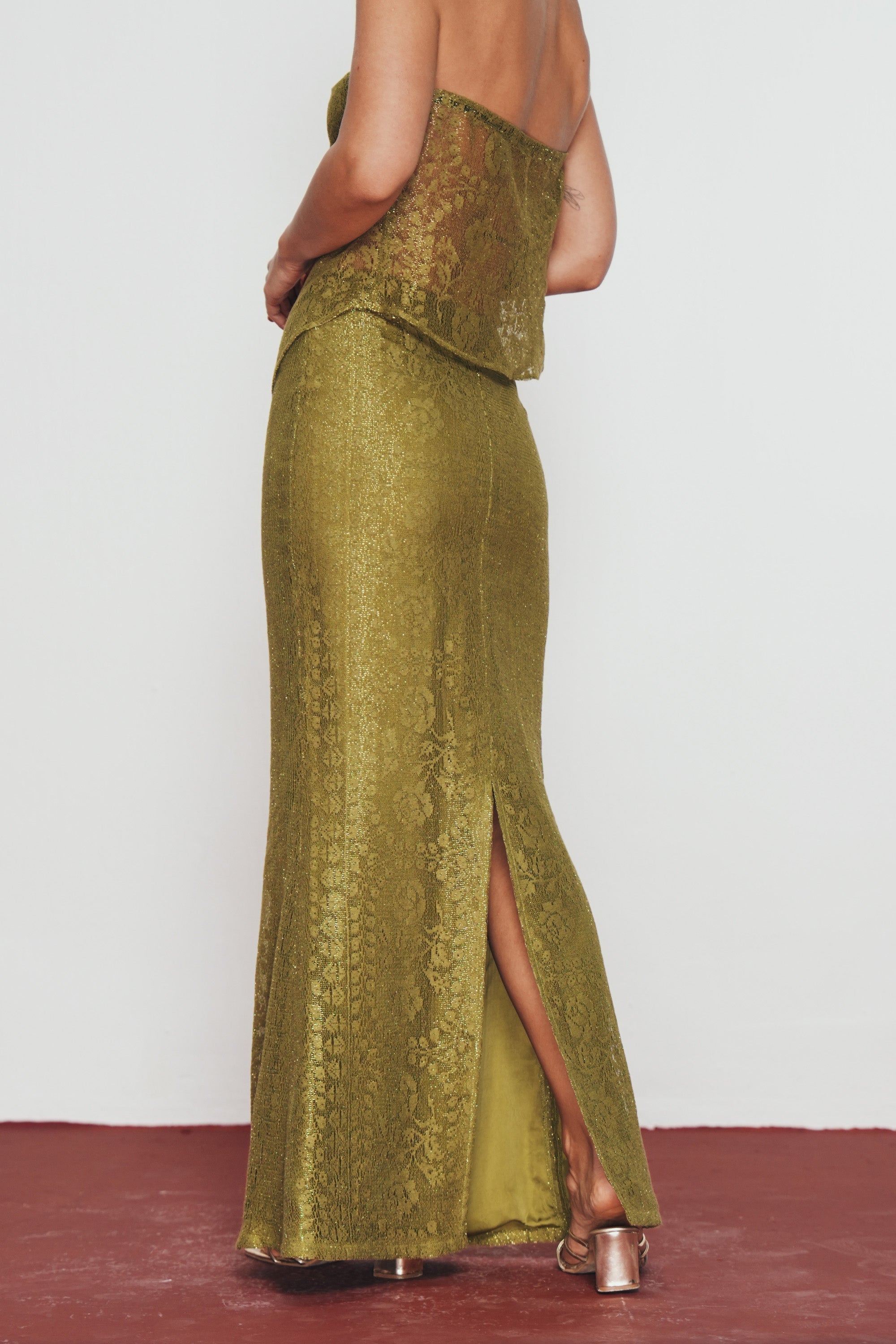 Olive Strapless Lace Top