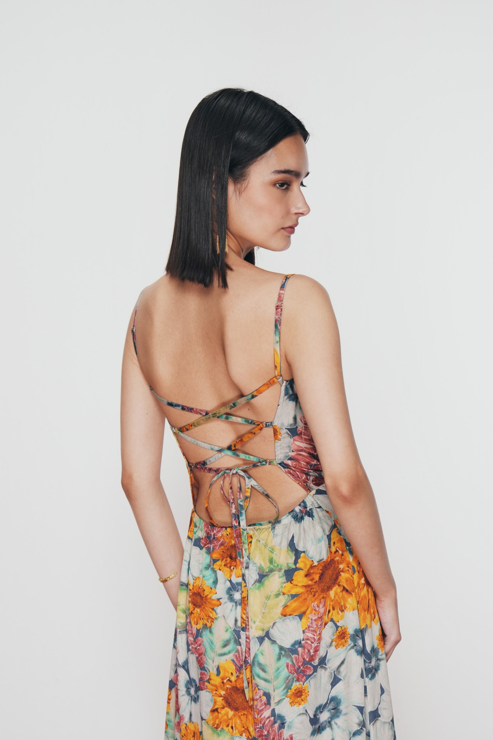 "Summer florals" Pleated Cowl Aline Dress