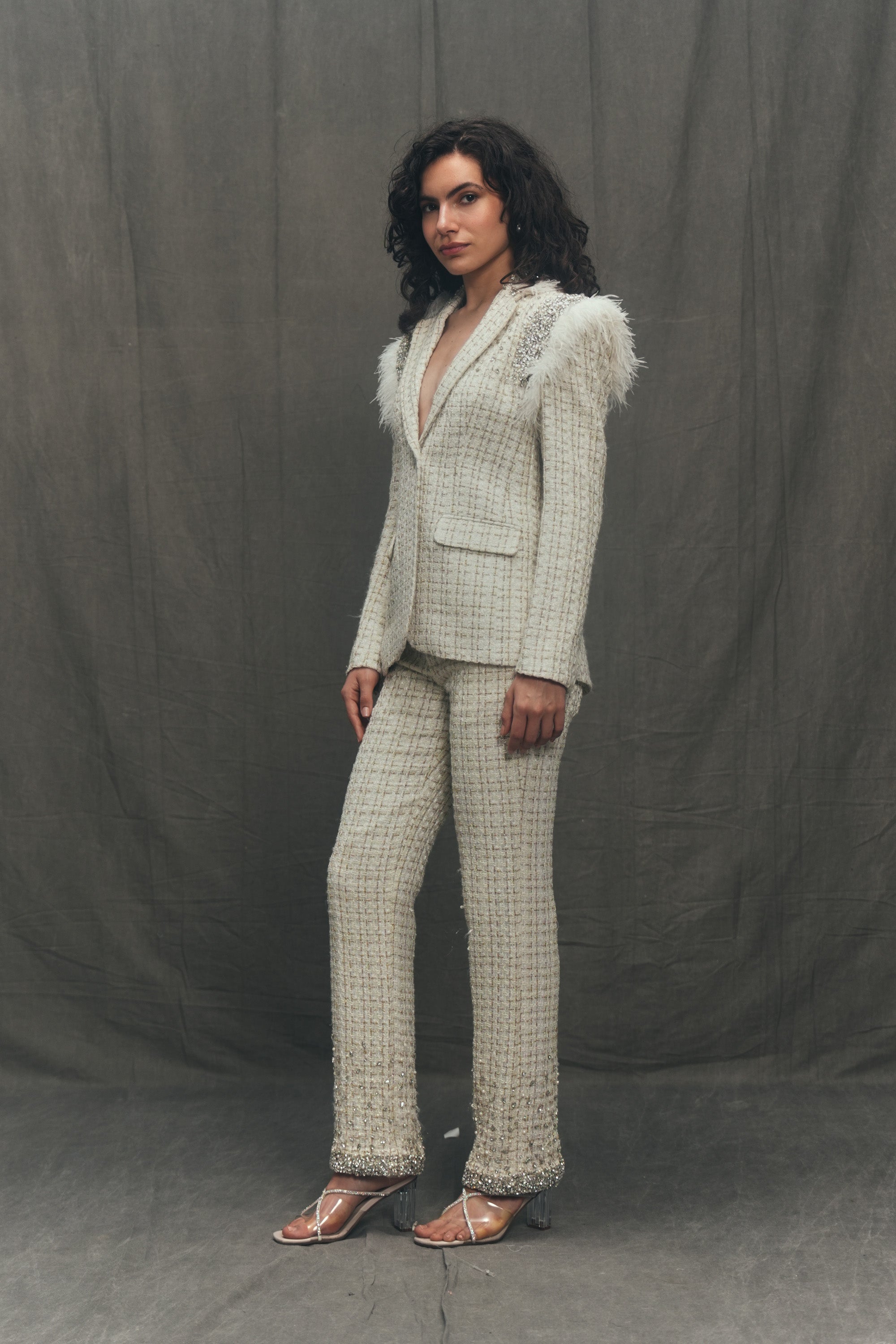 Vivian Hand-Embroidered Tweed Blazer
