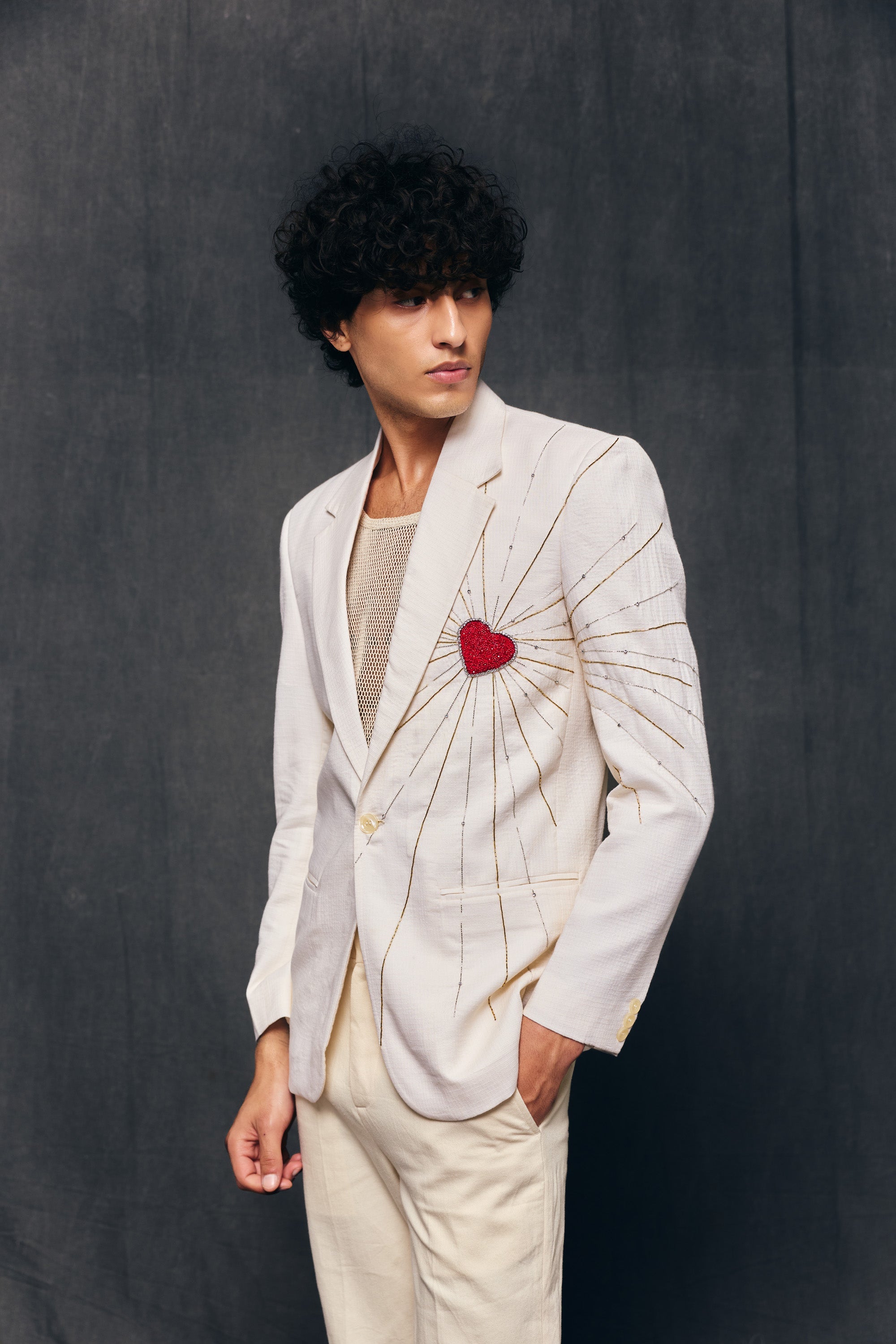 "Lover" hand embroidered blazer