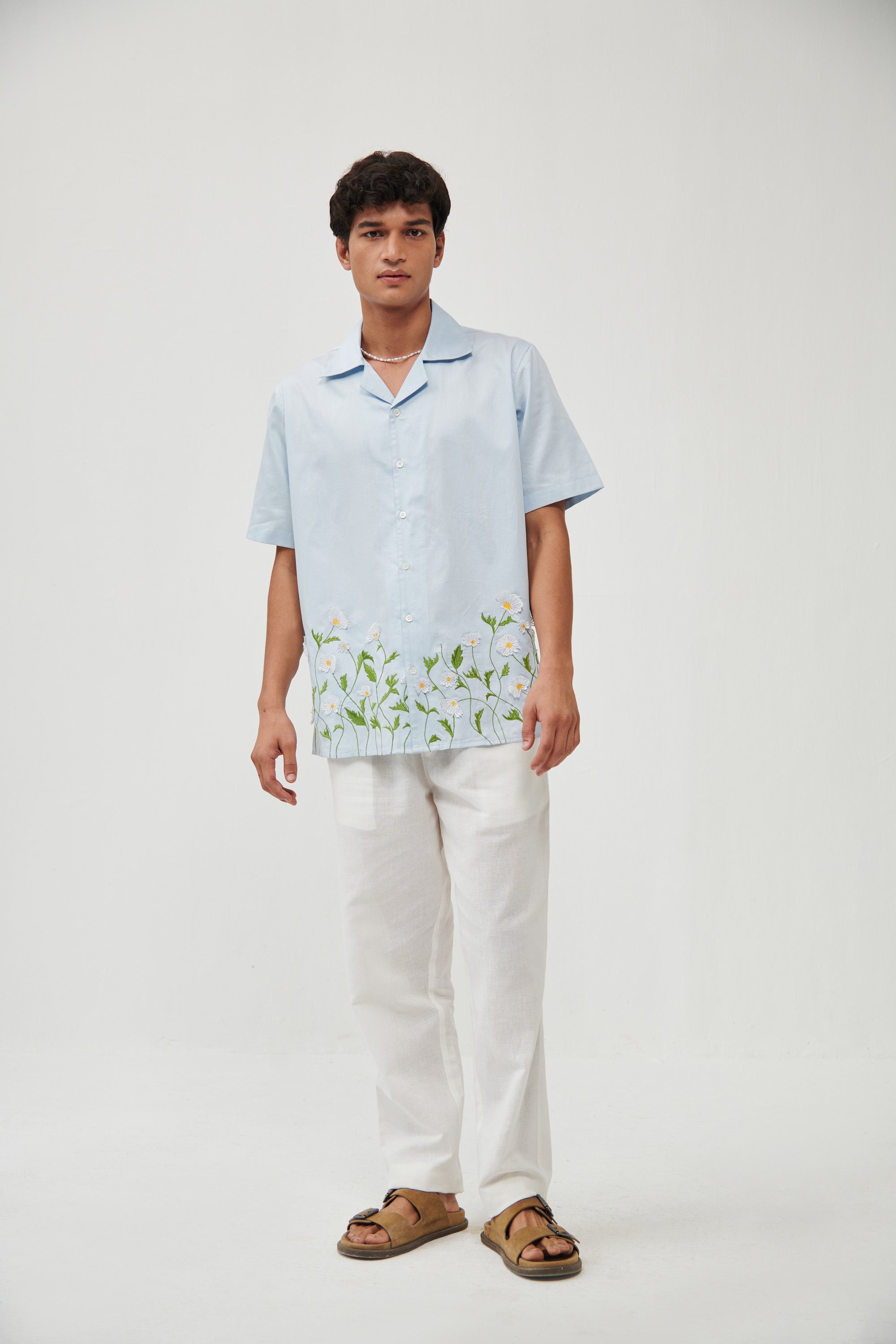 "Daisy fields" appliquè  shirt- Baby Blue